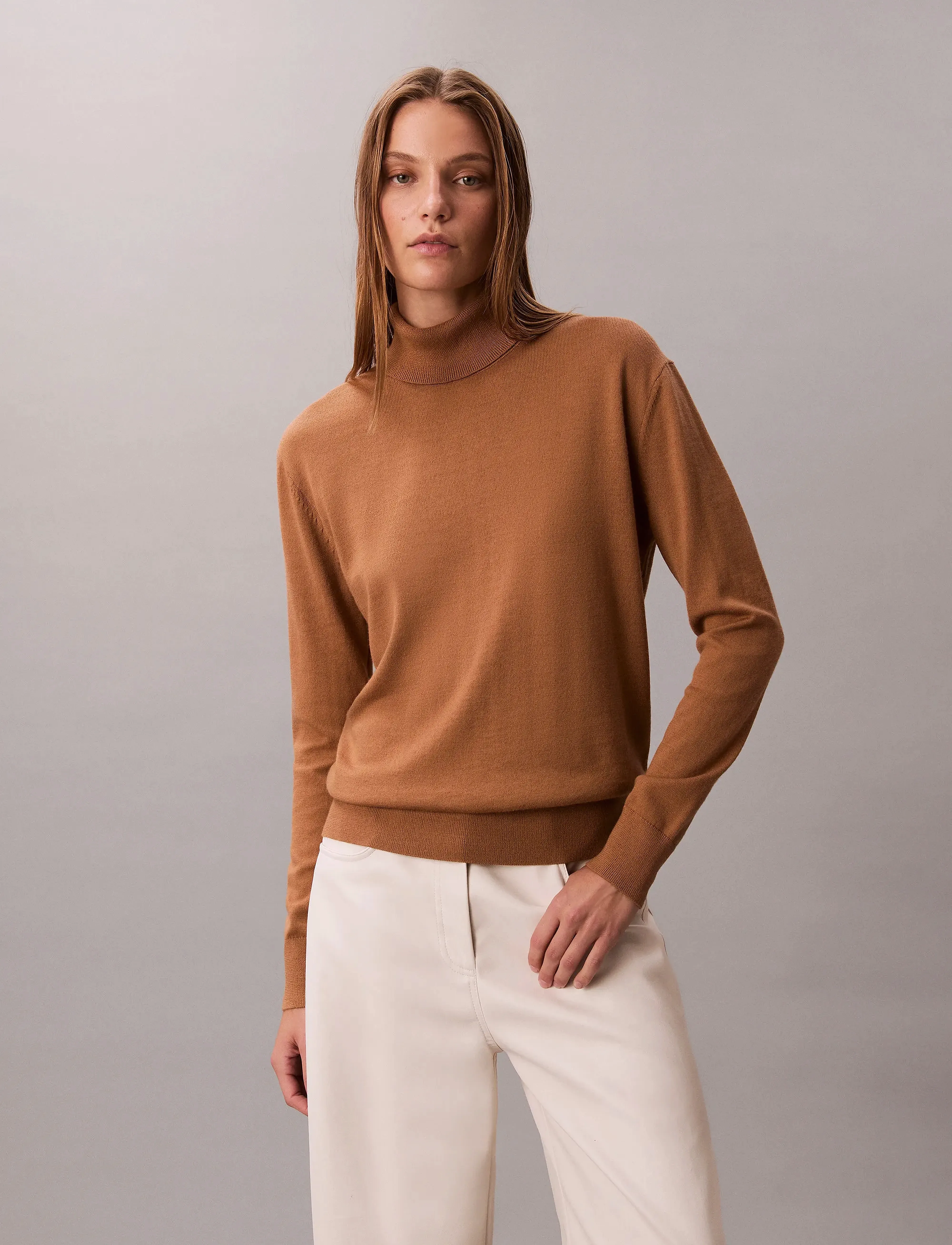 Calvin Klein LS TNK EXTRAFINE MERINO SWTR 14G - Calvin Klein - THRUSH / brown