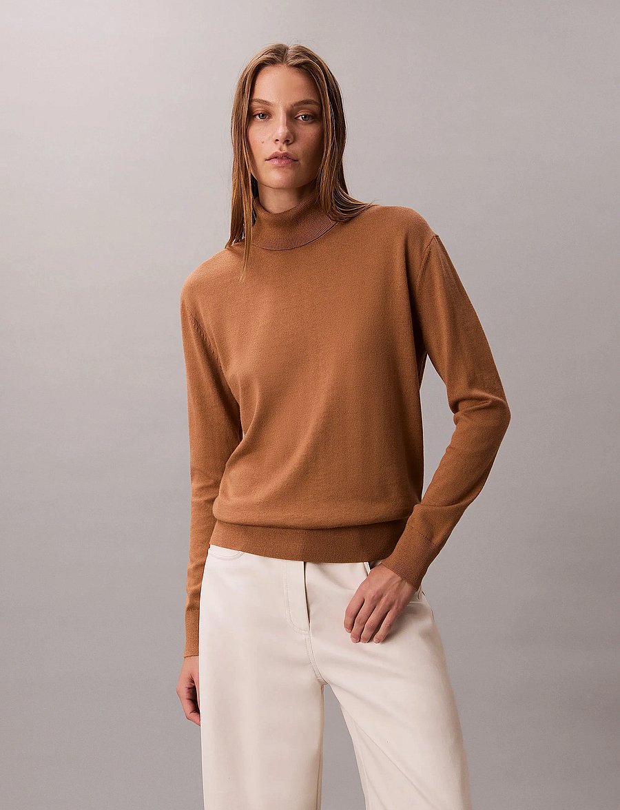 Calvin Klein - LS TNK EXTRAFINE MERINO SWTR 14G - polotröjor - thrush - 0
