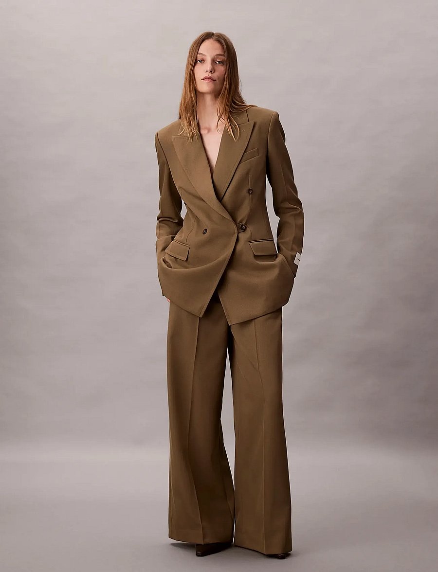 Calvin Klein - Wool Gaberdine Wide Leg Trouser - bukser med brede ben - capers - 0