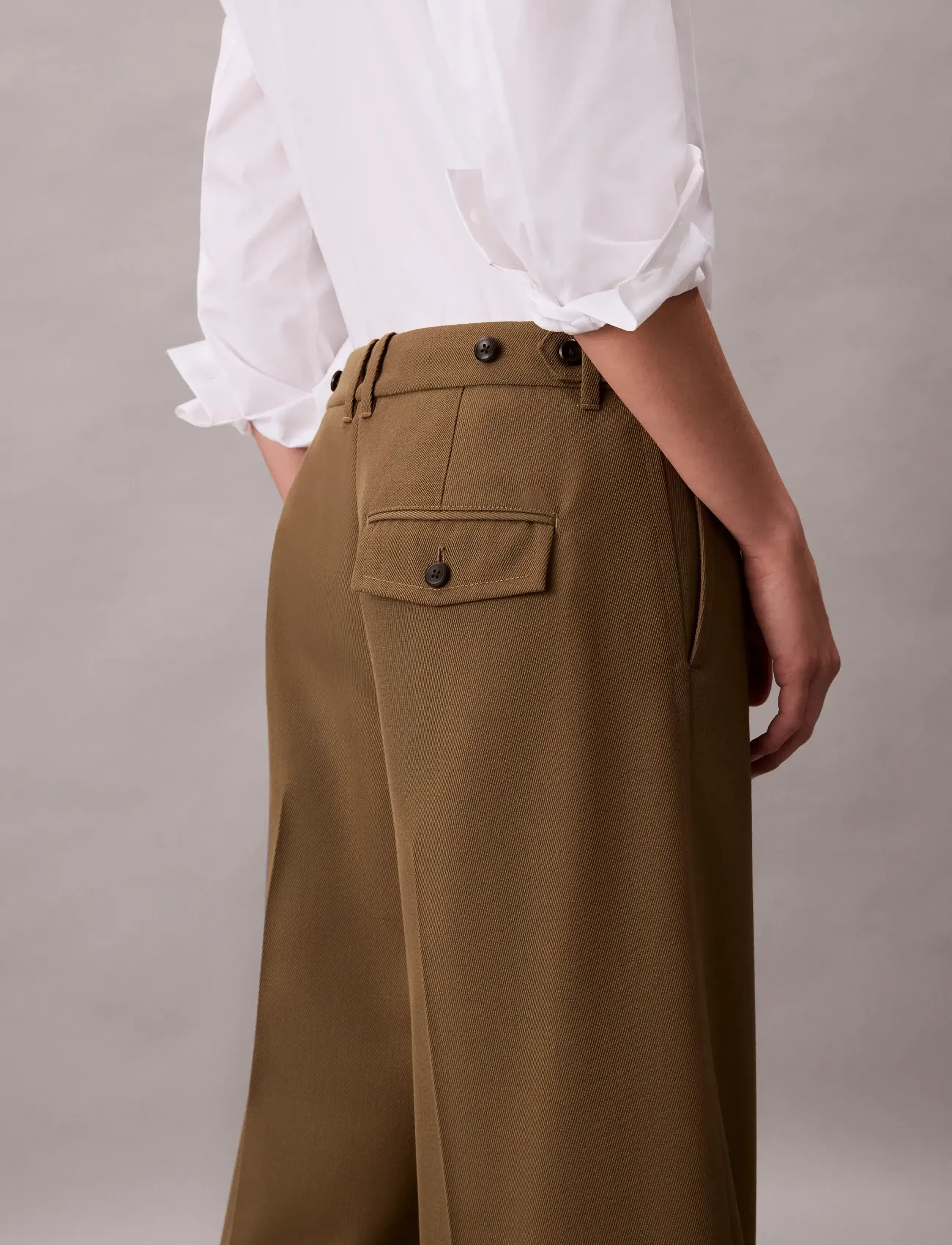 Calvin Klein - Wool Gaberdine Wide Leg Trouser - bukser med brede ben - capers - 4