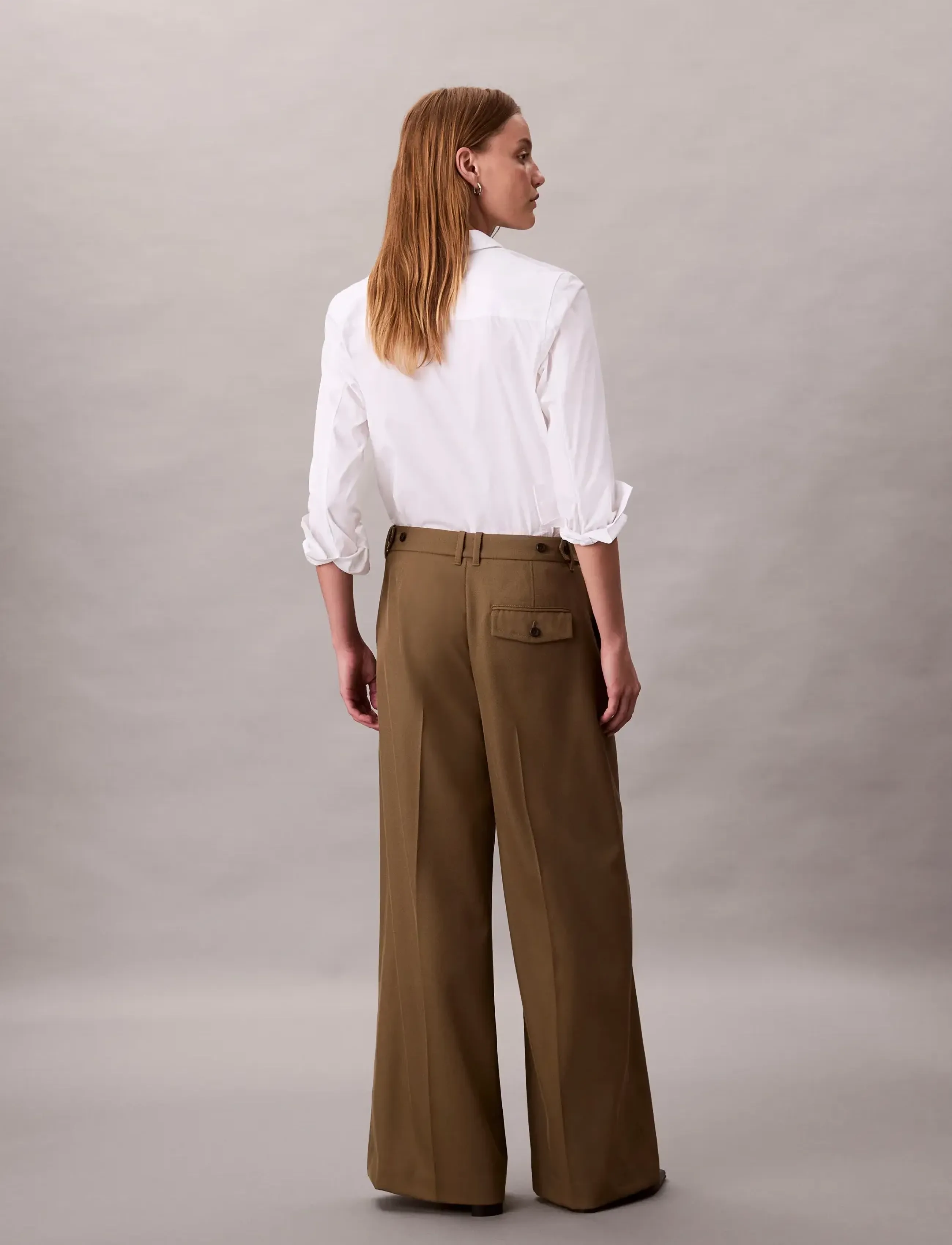 Calvin Klein - Wool Gaberdine Wide Leg Trouser - bukser med brede ben - capers - 5