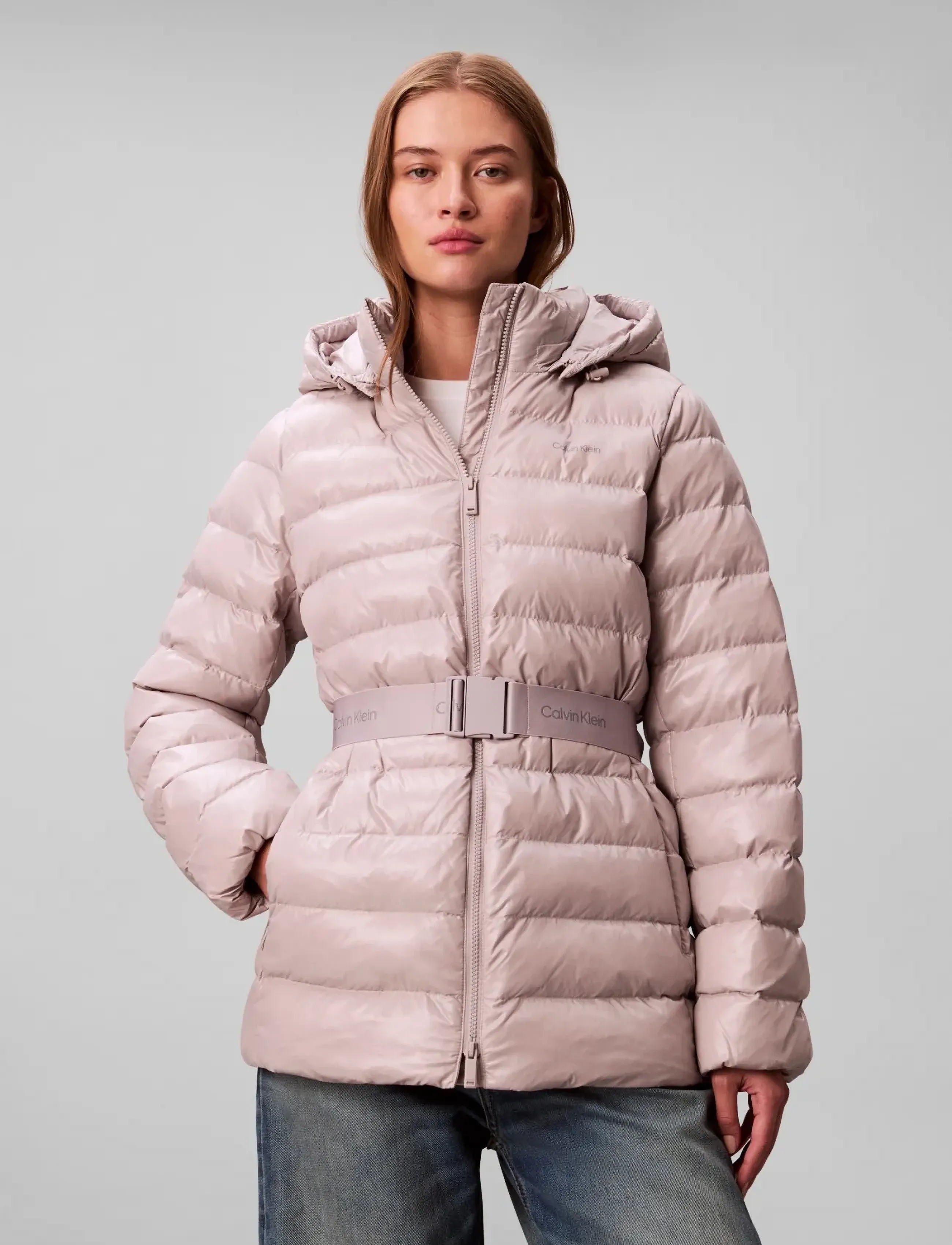 Calvin Klein Belted Lightweight Puffer, XL, Jackets, Rosa - Padded Jacket, Frauen