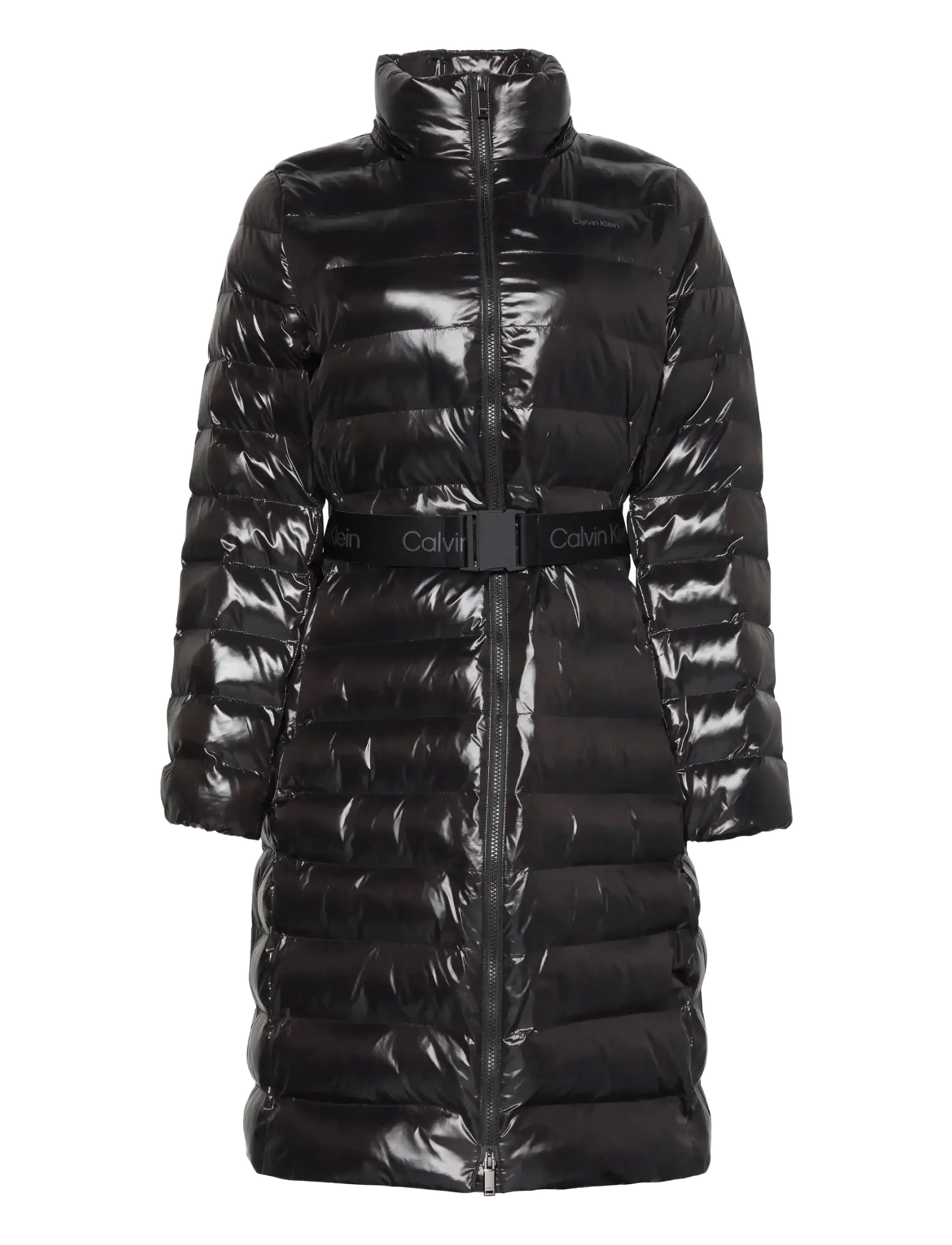 Calvin Klein BELTED LIGHTWEIGHT LONG PUFFER - Daunenmäntel - BLACK / brown