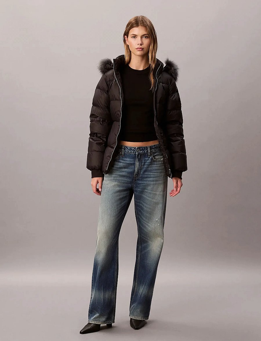 Calvin Klein - MID DOWN JACKET WITH FUR - vinterjackor - black - 0