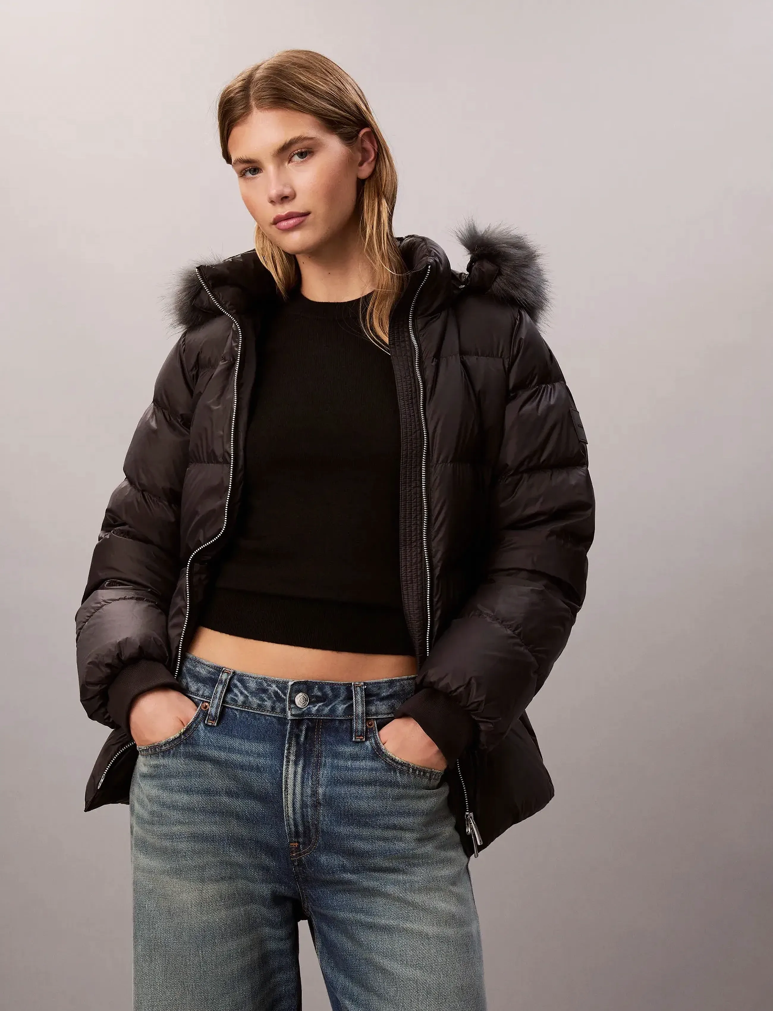 Mid Down Jacket With Fur 4