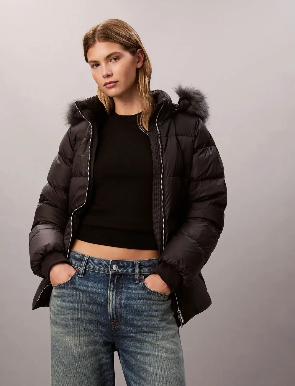 Calvin Klein - MID DOWN JACKET WITH FUR - dunjakker - black - 4