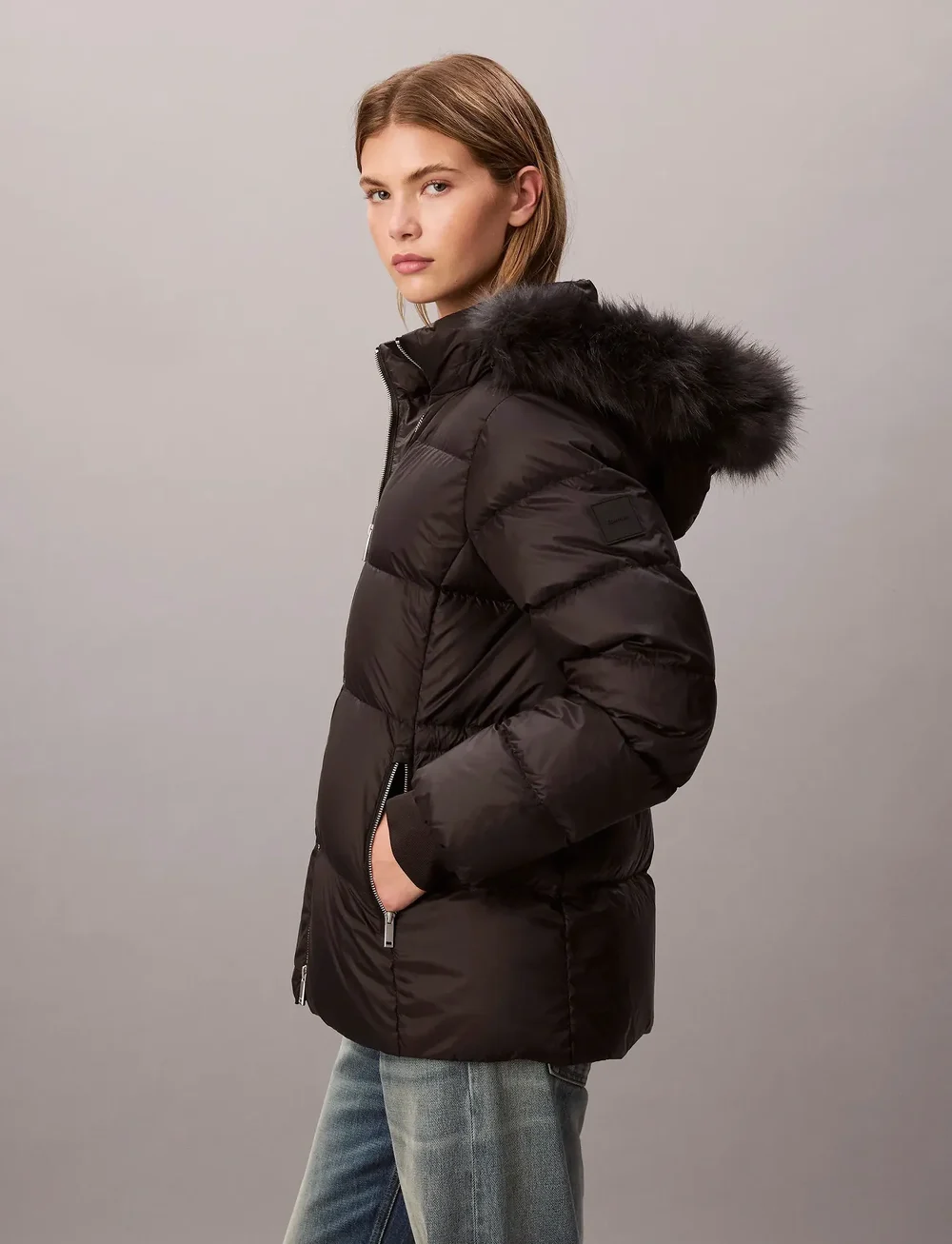 Calvin Klein - MID DOWN JACKET WITH FUR - dunjakker - black - 5