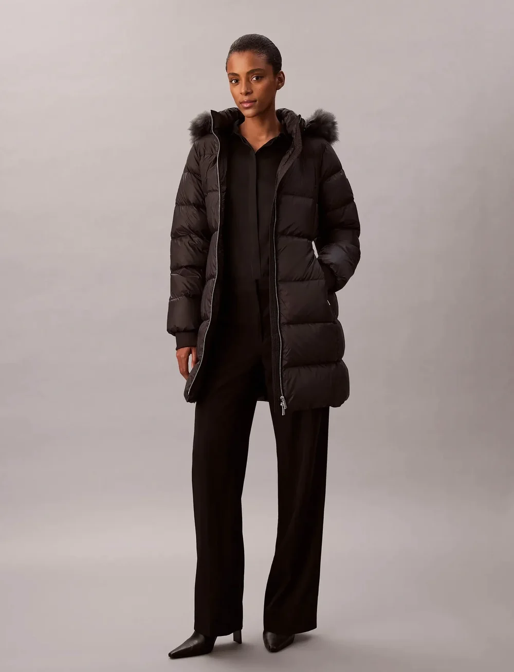 Calvin Klein - LONG DOWN JACKET WITH FUR - dunfrakker - black - 0