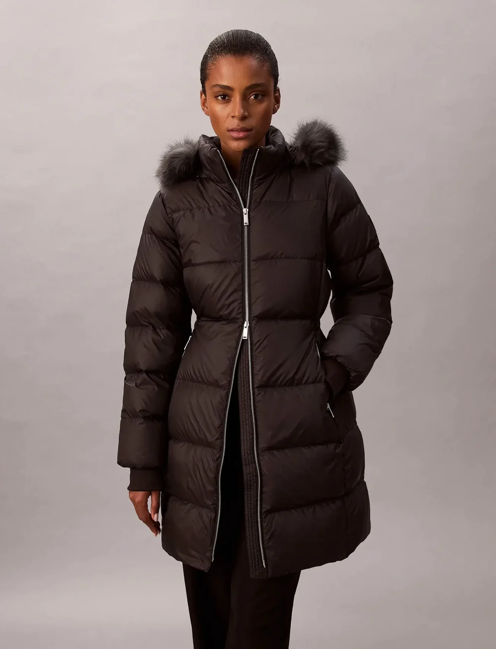 Calvin Klein - LONG DOWN JACKET WITH FUR - dunfrakker - black - 3