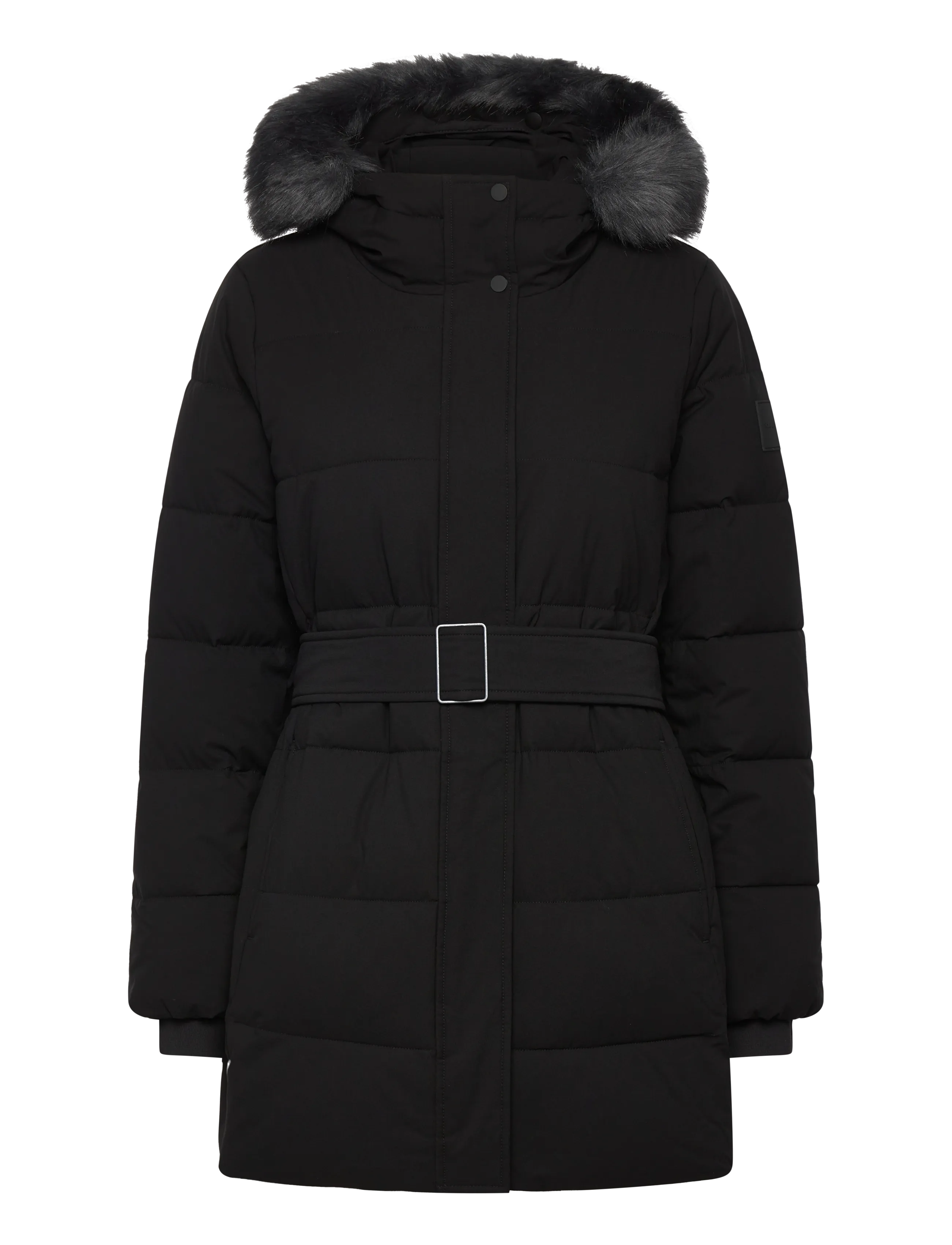 Calvin Klein BELTED MATTE QUILTED JACKET WITH - Calvin Klein - BLACK / brown