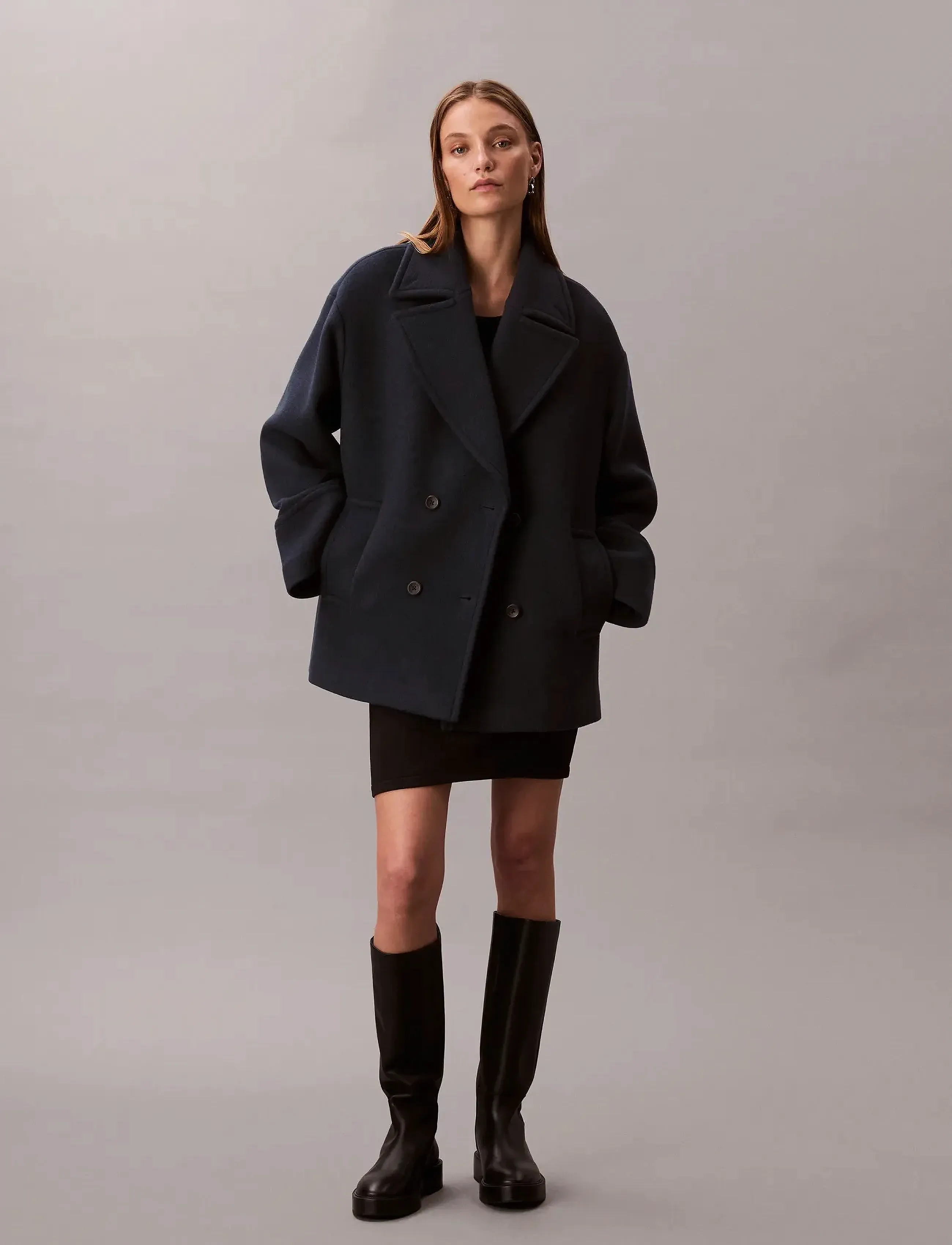 Calvin Klein Pea Coat Solid, XS, Jackets, Marineblau - Wool Frauen