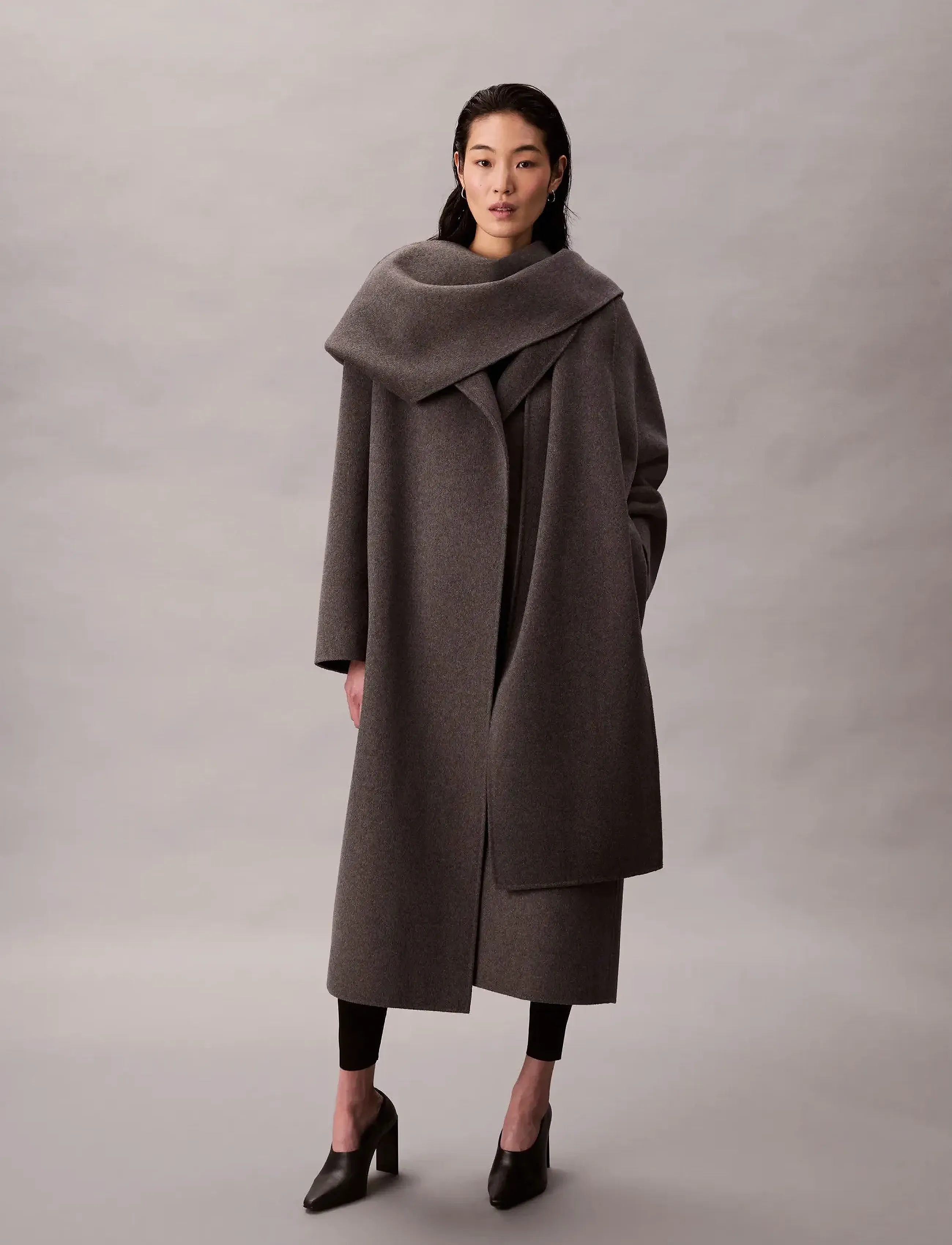 Calvin Klein Dbl Face Wool Scarf Coat - Melan - Mäntel - CHARCOAL HEATHER AS MILL STANDARD / grey