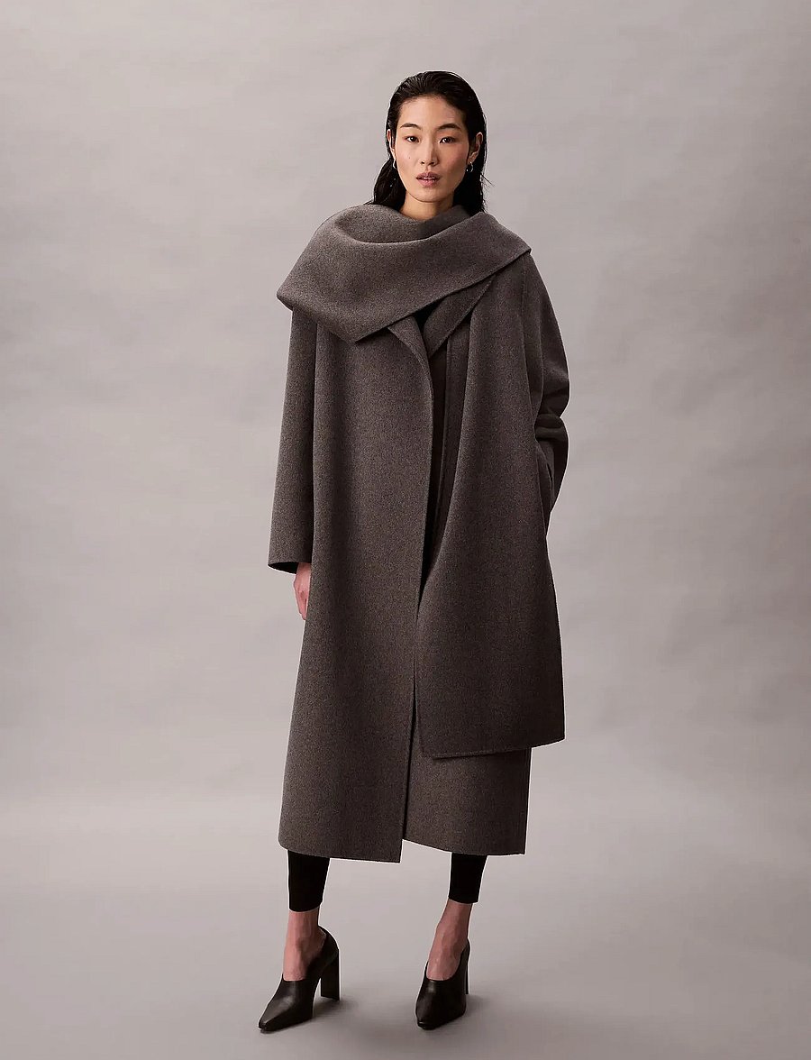 Calvin Klein - Dbl Face Wool Scarf Coat - Melan - winter jackets - charcoal heather as mill standard - 0