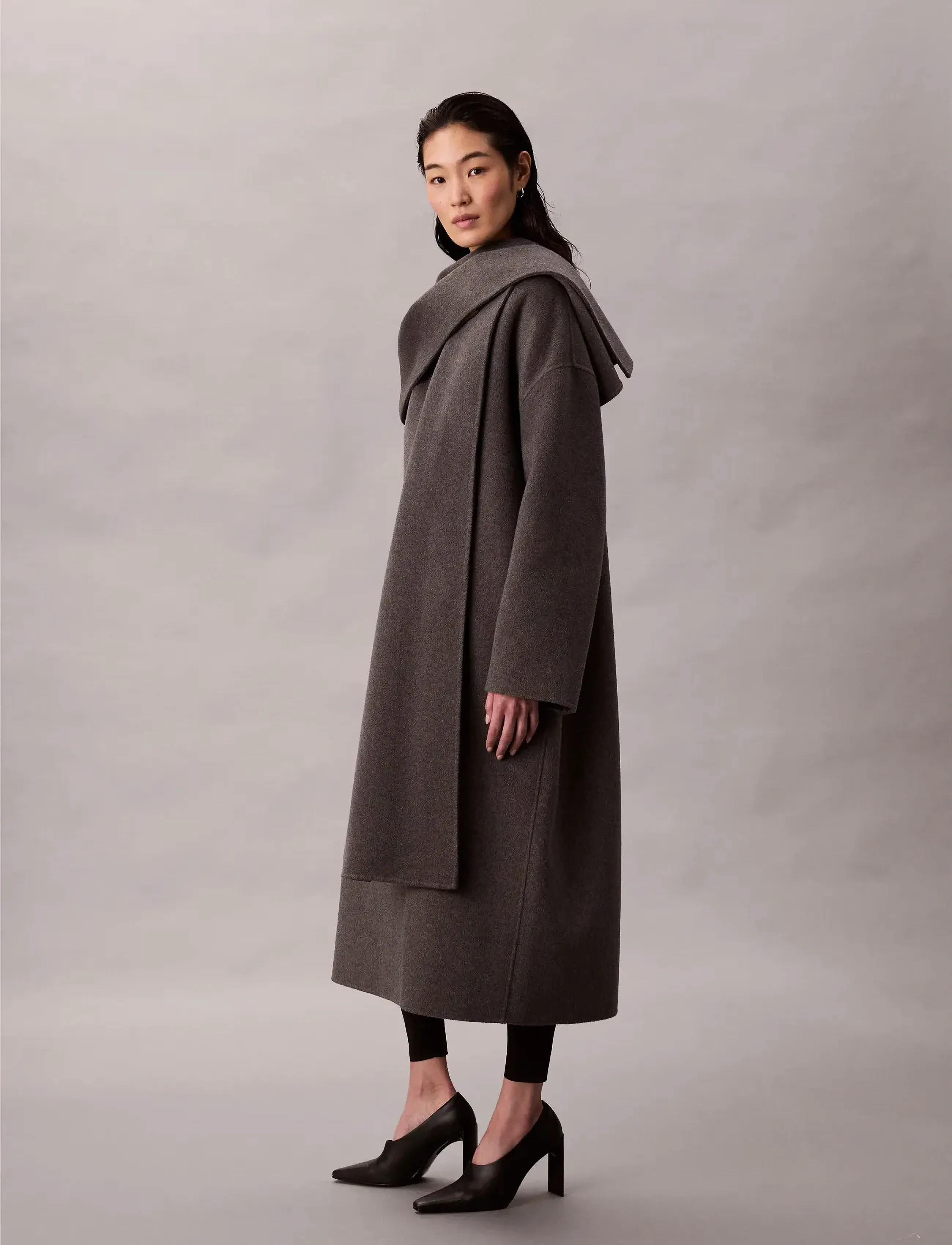 Calvin Klein - Dbl Face Wool Scarf Coat - Melan - talvitakit - charcoal heather as mill standard - 2