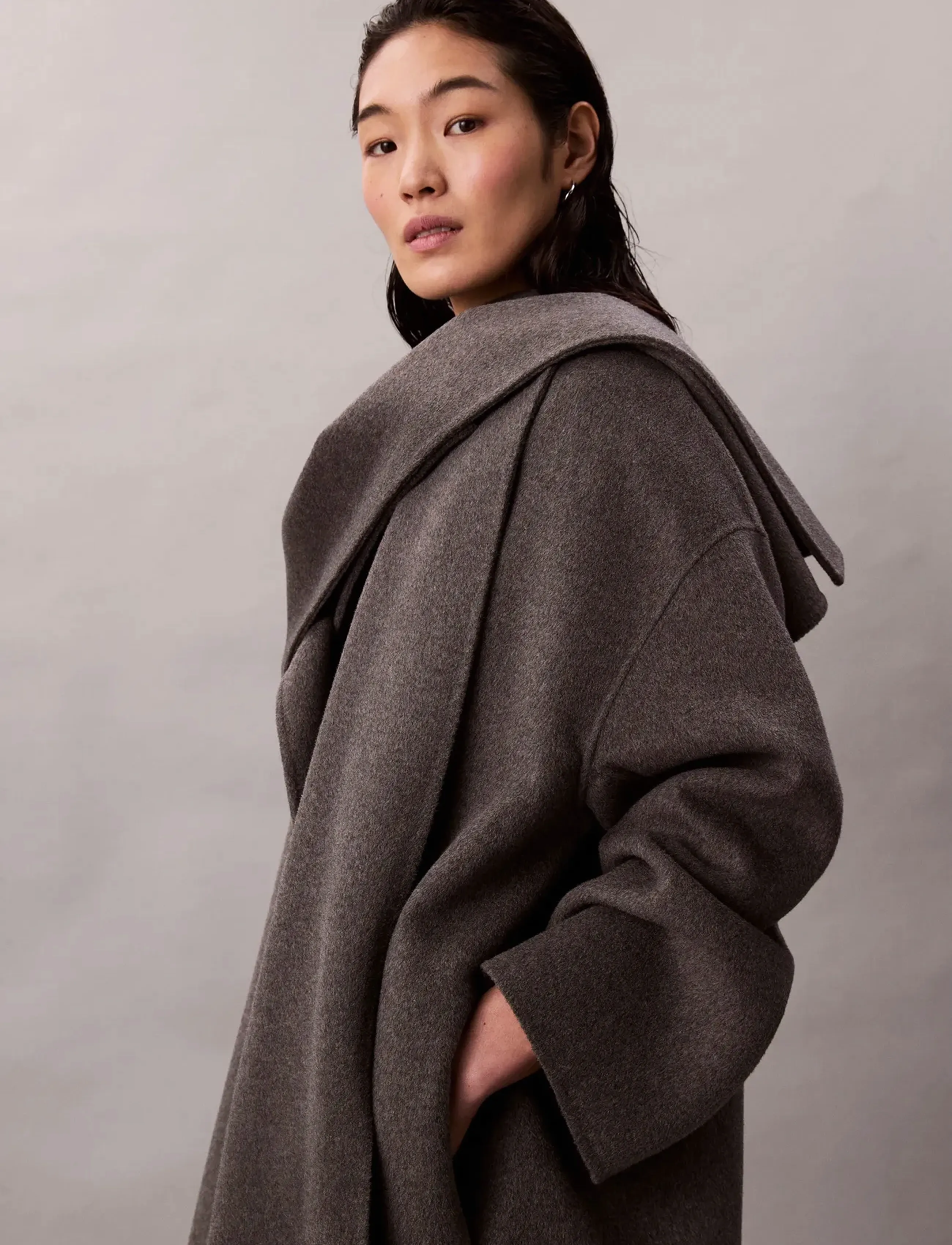 Calvin Klein - Dbl Face Wool Scarf Coat - Melan - talvitakit - charcoal heather as mill standard - 3