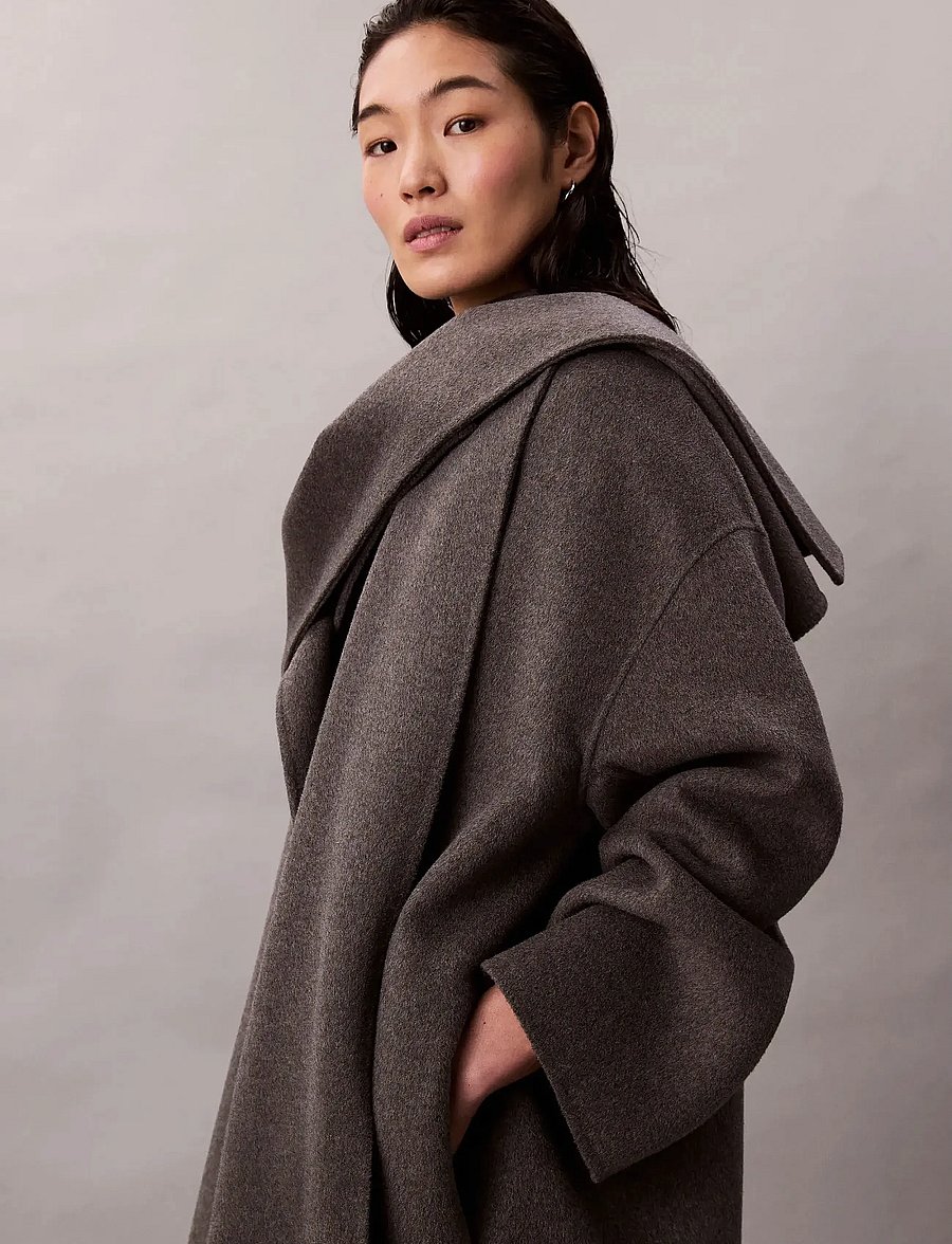 Calvin Klein - Dbl Face Wool Scarf Coat - Melan - winter jackets - charcoal heather as mill standard - 3