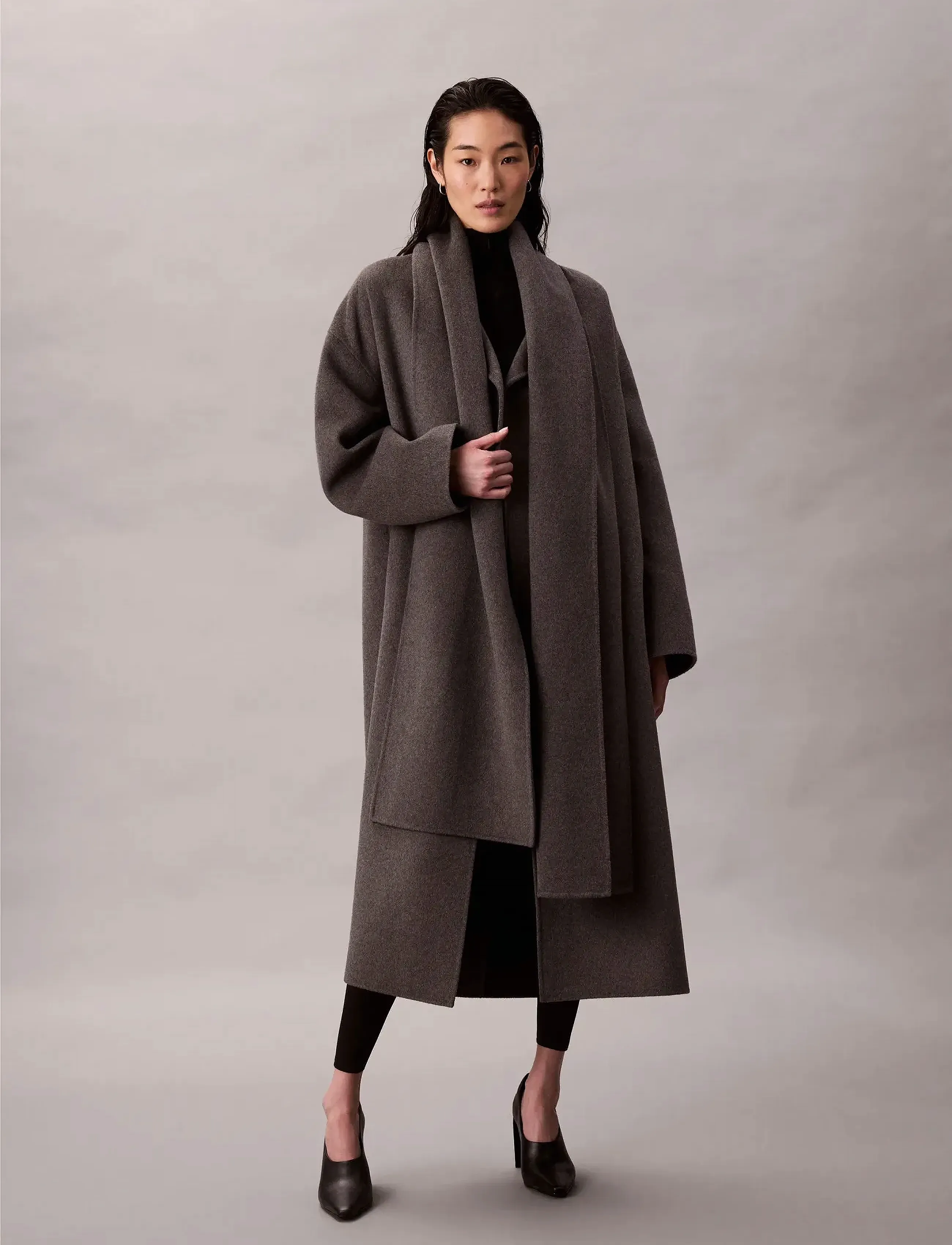 Calvin Klein - Dbl Face Wool Scarf Coat - Melan - talvitakit - charcoal heather as mill standard - 4