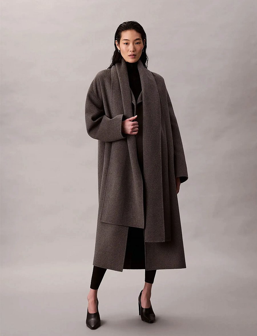 Calvin Klein - Dbl Face Wool Scarf Coat - Melan - winter jackets - charcoal heather as mill standard - 4