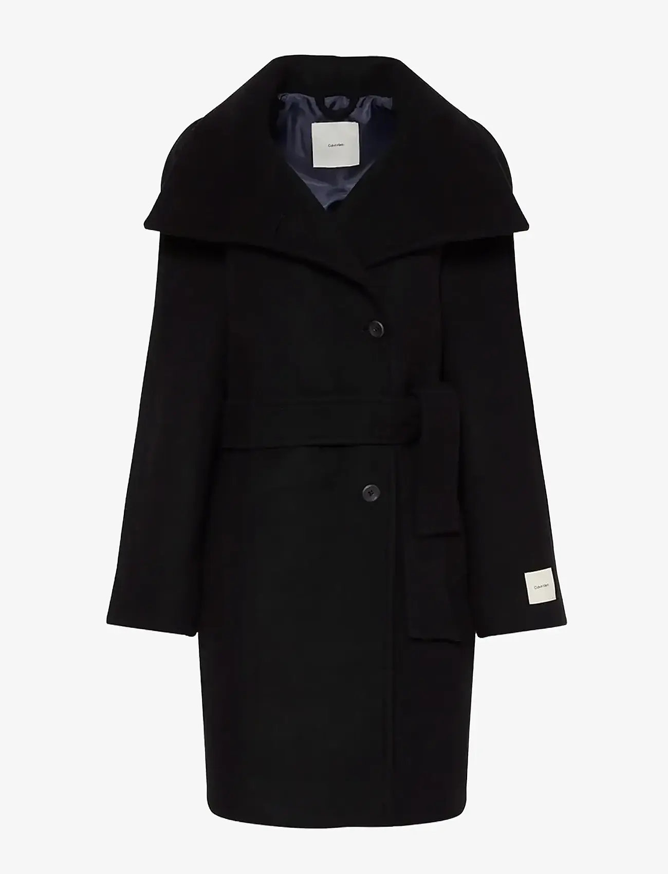 Calvin Klein - FUNNEL NECK KNEE LENGTH WOOL COA - winter jackets - black - 1