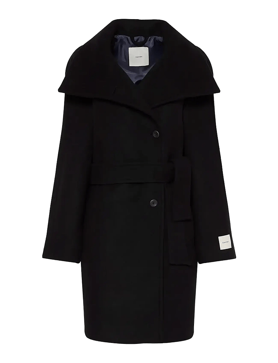 Calvin Klein - FUNNEL NECK KNEE LENGTH WOOL COA - winterjacken - black - 1