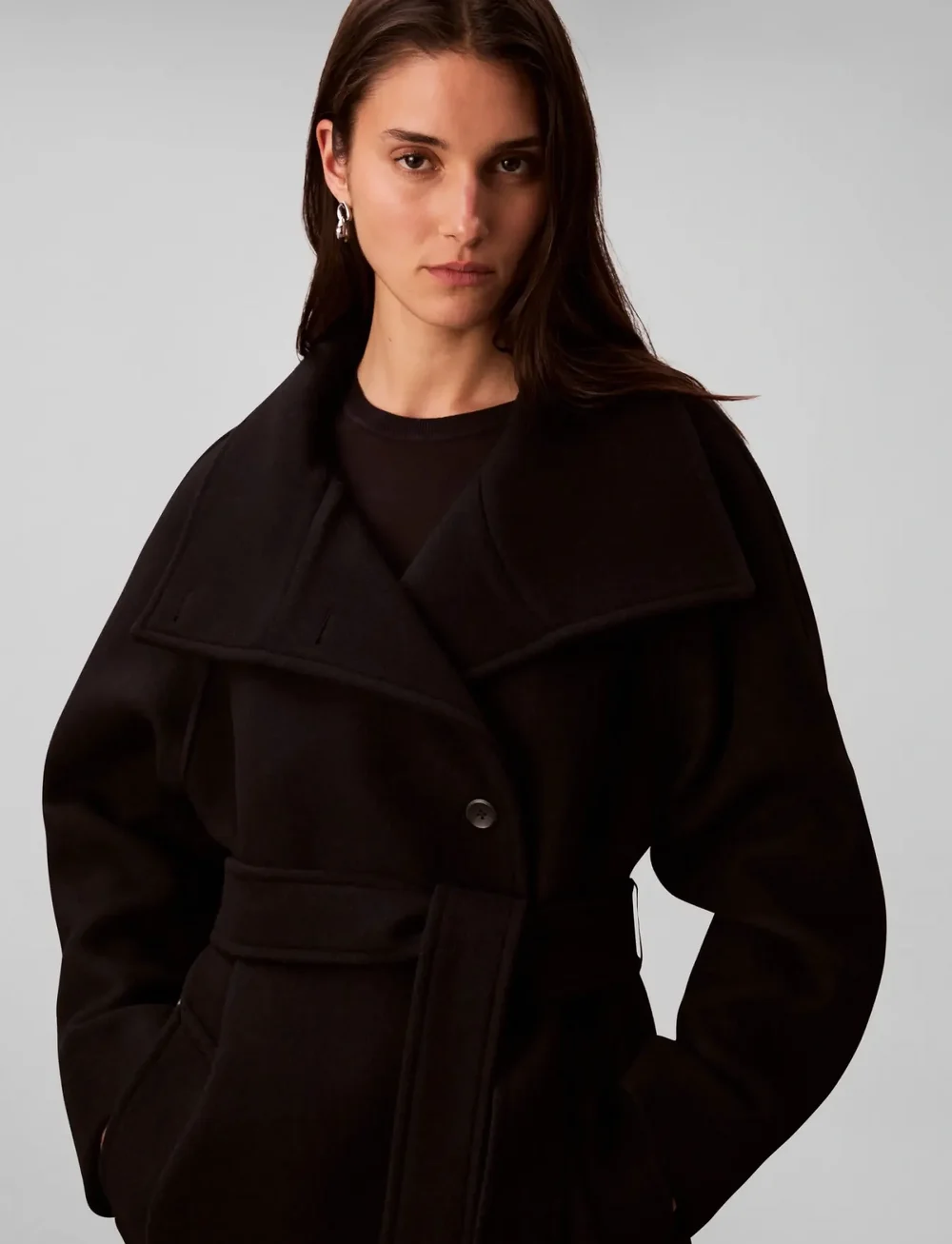 Calvin Klein - FUNNEL NECK KNEE LENGTH WOOL COA - uldfrakker - black - 3