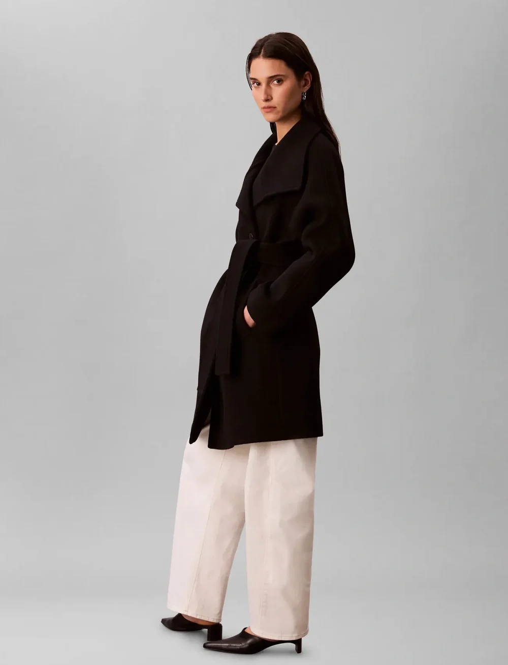 Calvin Klein - FUNNEL NECK KNEE LENGTH WOOL COA - uldfrakker - black - 4