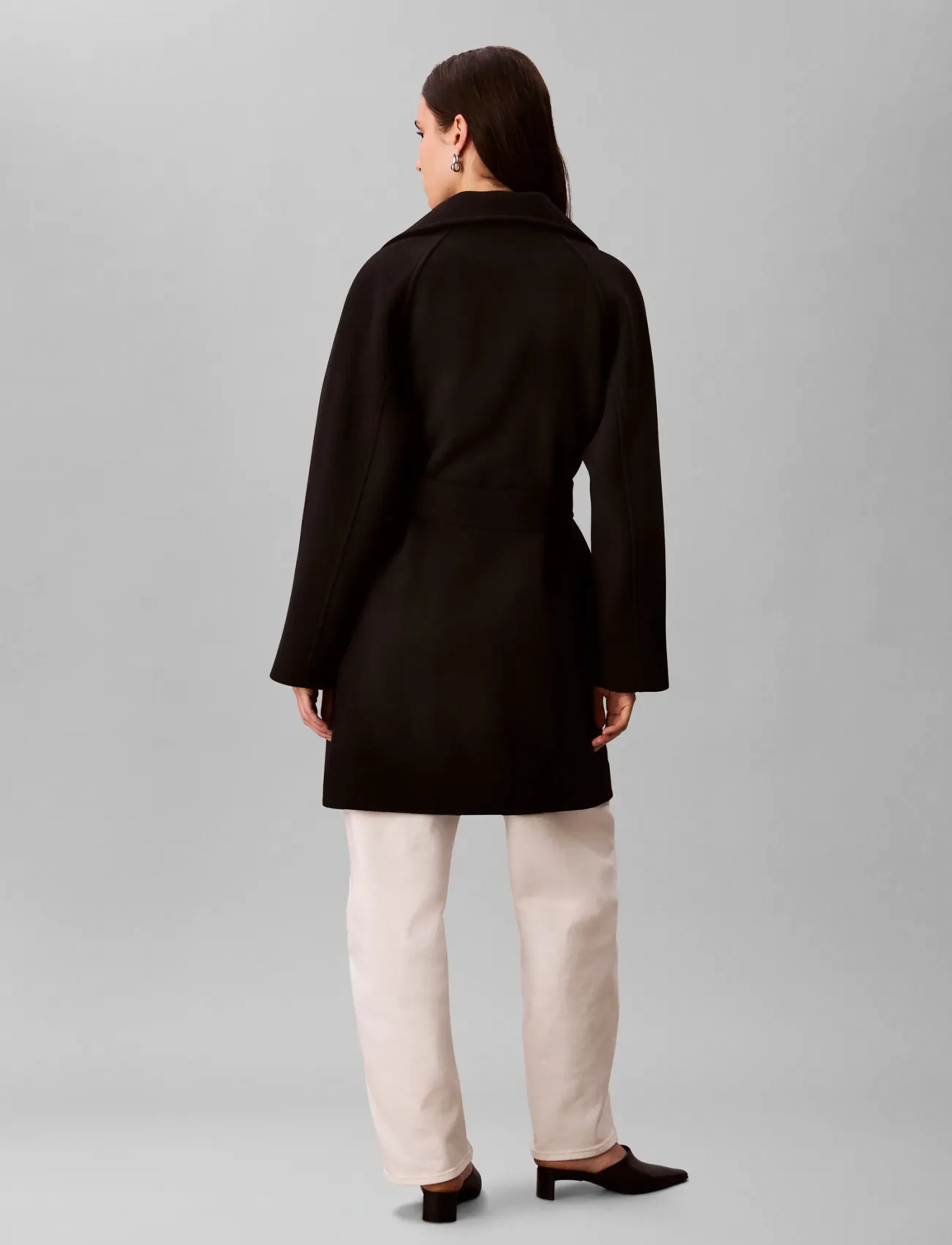 Funnel Neck Knee Length Wool Coa 5
