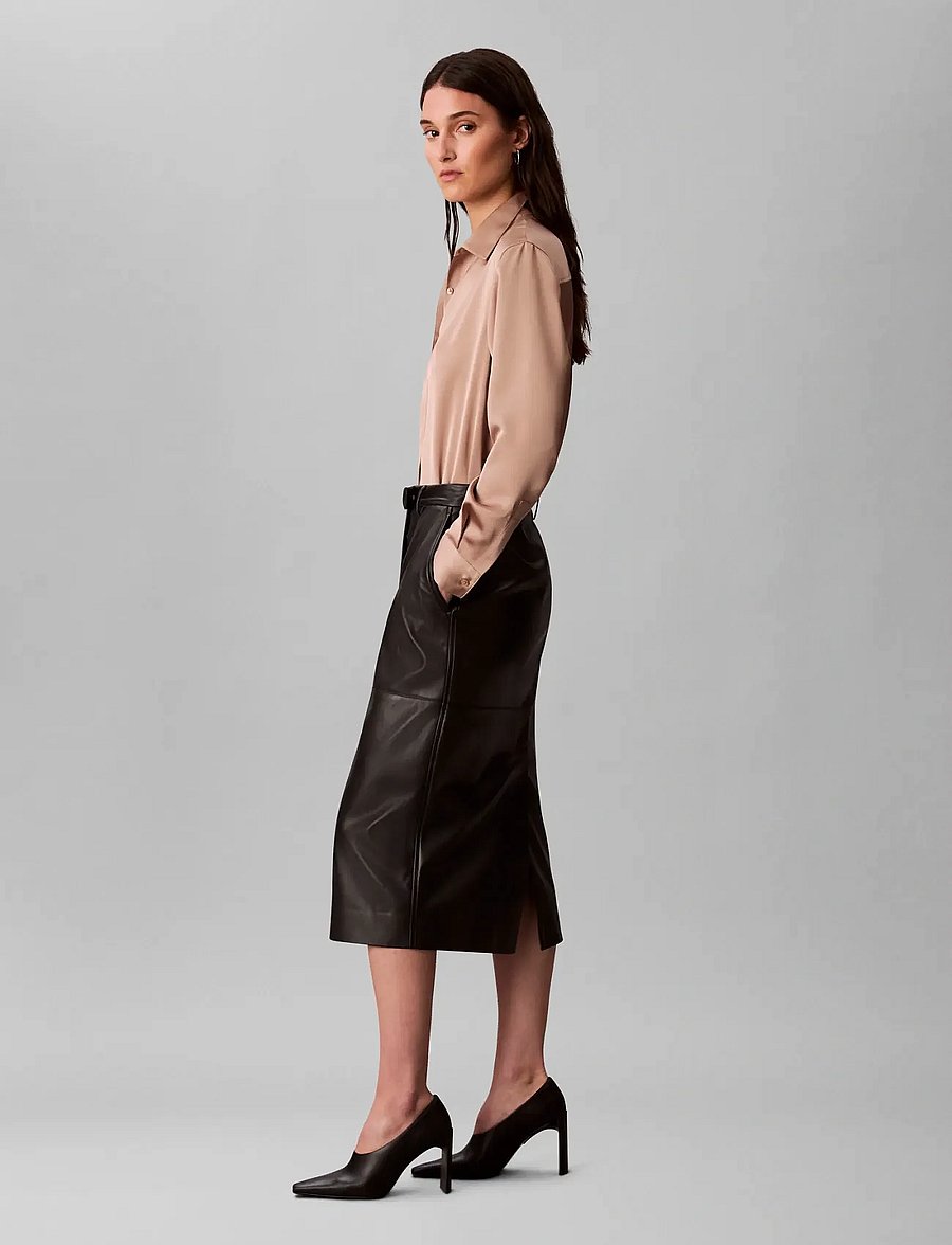 Calvin Klein - FAUX LEATHER MIDI SKIRT - midiseelikud - black - 2