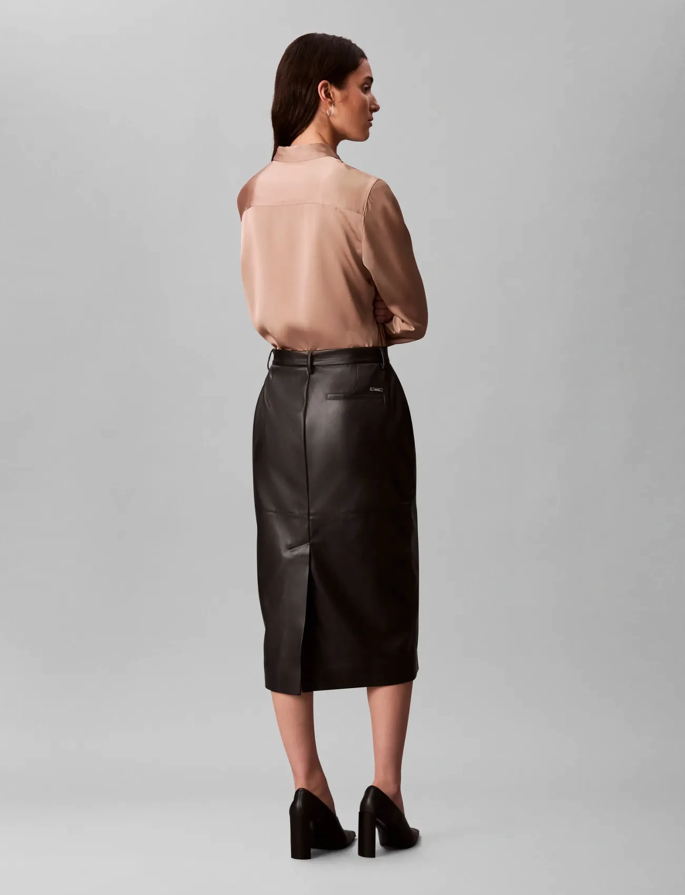 Calvin Klein - FAUX LEATHER MIDI SKIRT - midiseelikud - black - 3