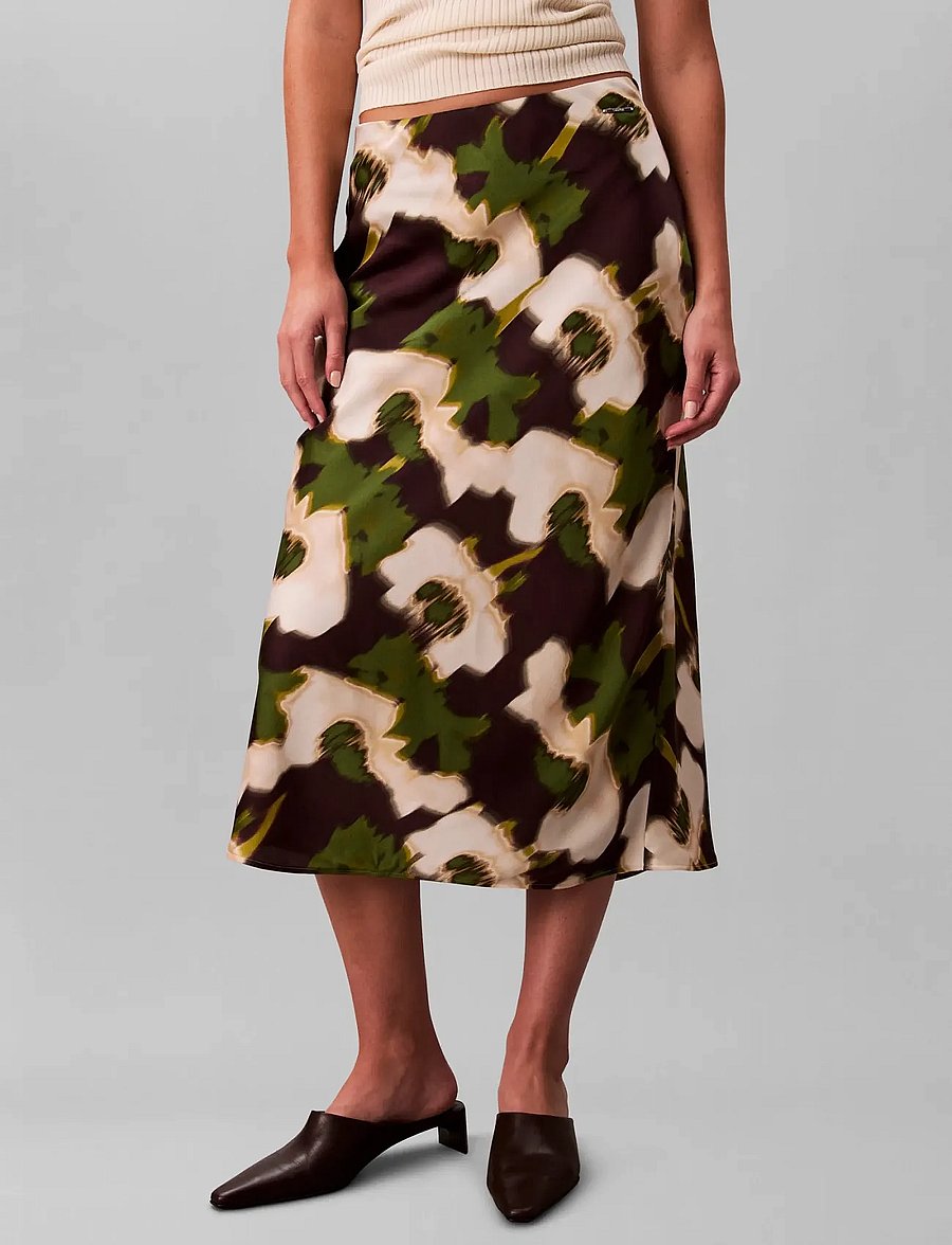 Calvin Klein - Printed Satin Midi Slip Skirt - satiinihameet - 19645 csw25f_p020+1_black - 2