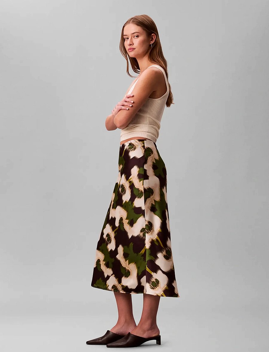 Calvin Klein - Printed Satin Midi Slip Skirt - satiinihameet - 19645 csw25f_p020+1_black - 4