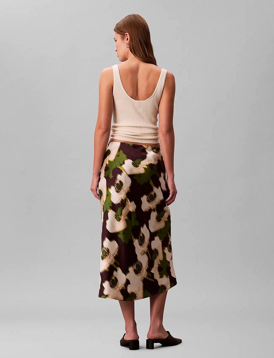 Calvin Klein - Printed Satin Midi Slip Skirt - satiinihameet - 19645 csw25f_p020+1_black - 5