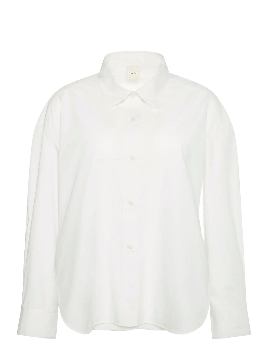 Calvin Klein - Crisp Poplin Oversized Cropped S - langärmlige hemden - brilliant white - 0