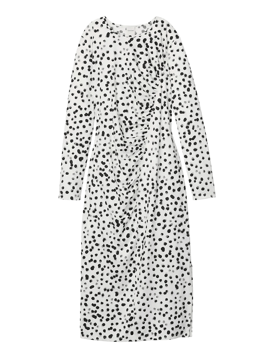 Calvin Klein - LS RUCHED ASSYM PRINTED MIDI DRE - konfirmation - ivory print - 1