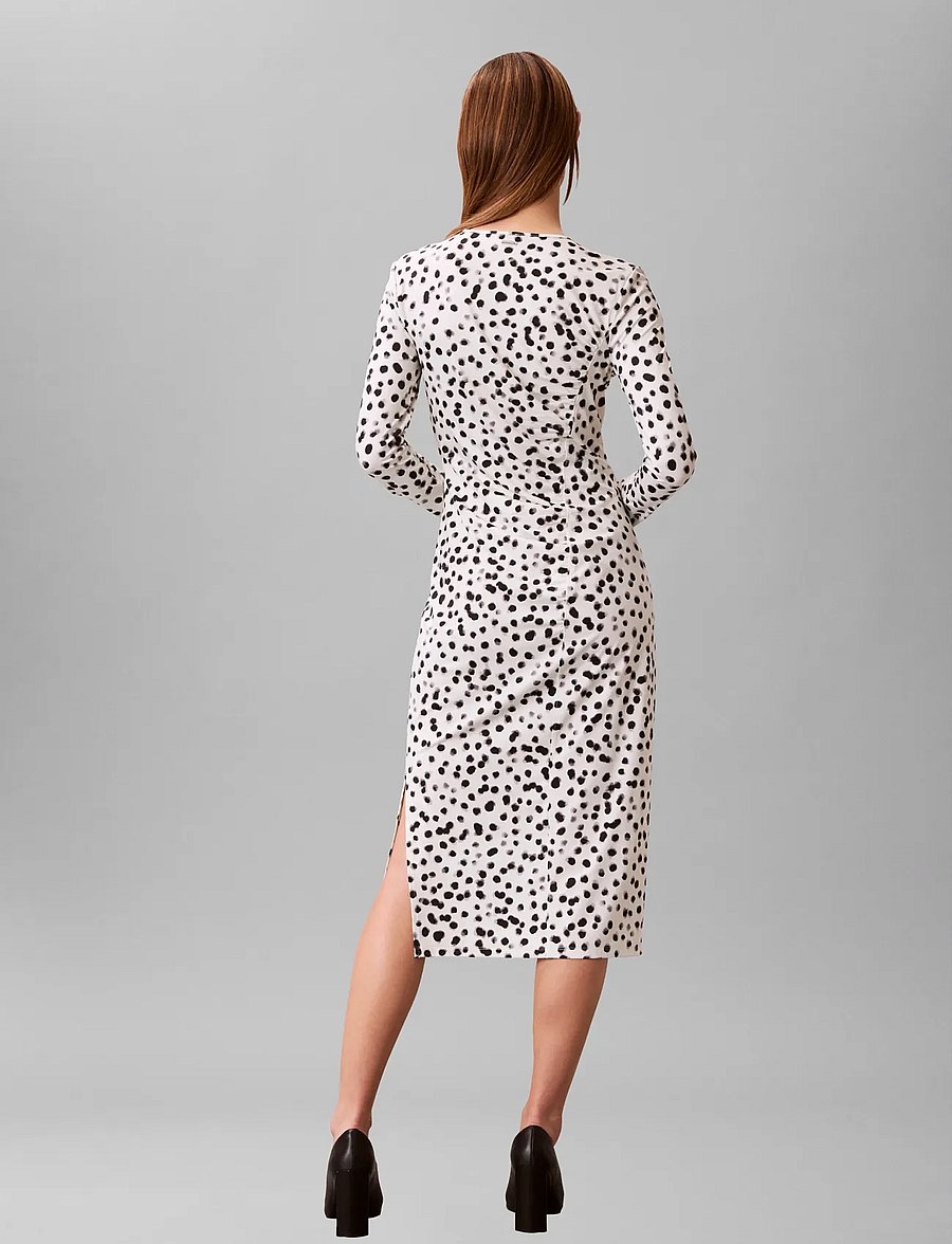 Calvin Klein - LS RUCHED ASSYM PRINTED MIDI DRE - konfirmation - ivory print - 2