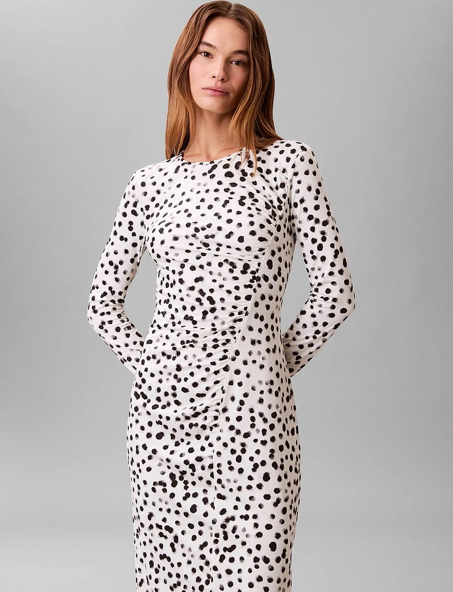 Calvin Klein - LS RUCHED ASSYM PRINTED MIDI DRE - konfirmation - ivory print - 3