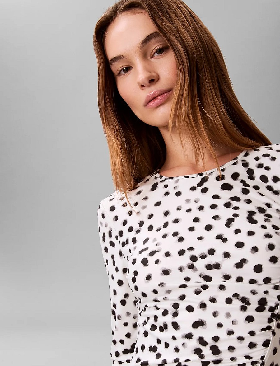 Calvin Klein - LS RUCHED ASSYM PRINTED MIDI DRE - konfirmation - ivory print - 4