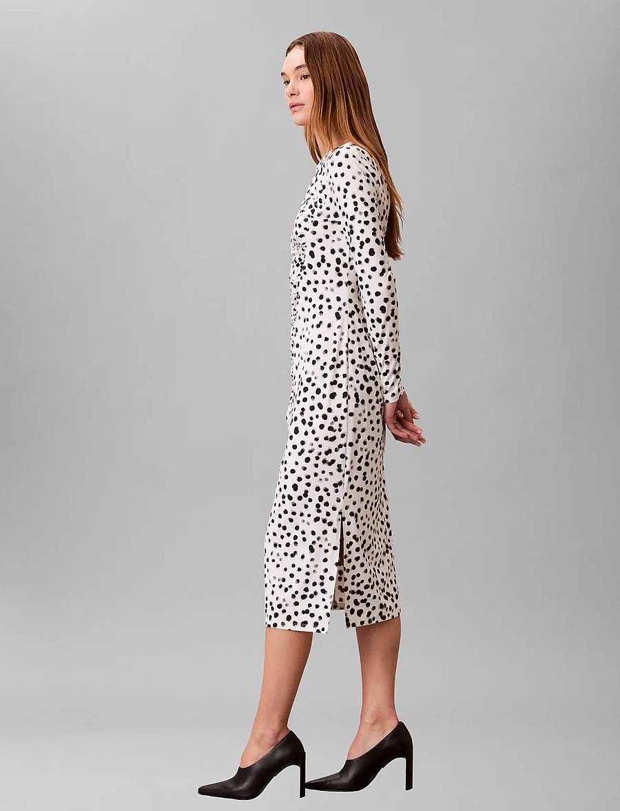 Calvin Klein - LS RUCHED ASSYM PRINTED MIDI DRE - konfirmation - ivory print - 5