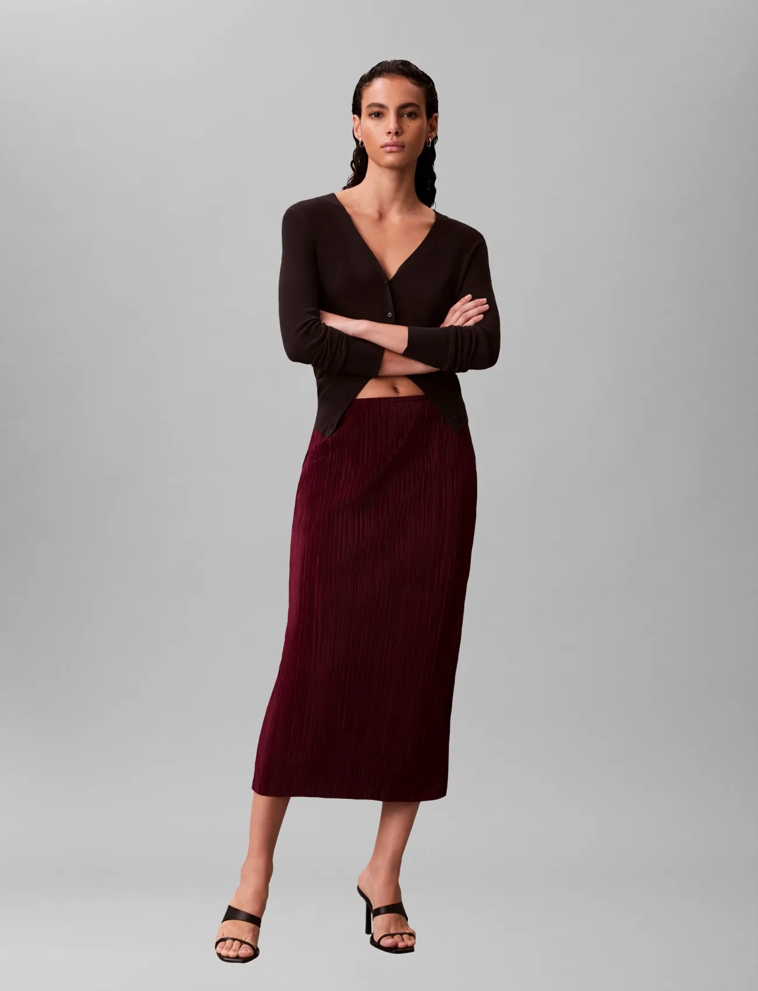 Calvin Klein PLISSE MIDI SKIRT - Midi-Röcke - BERRY GLAZE / burgundy