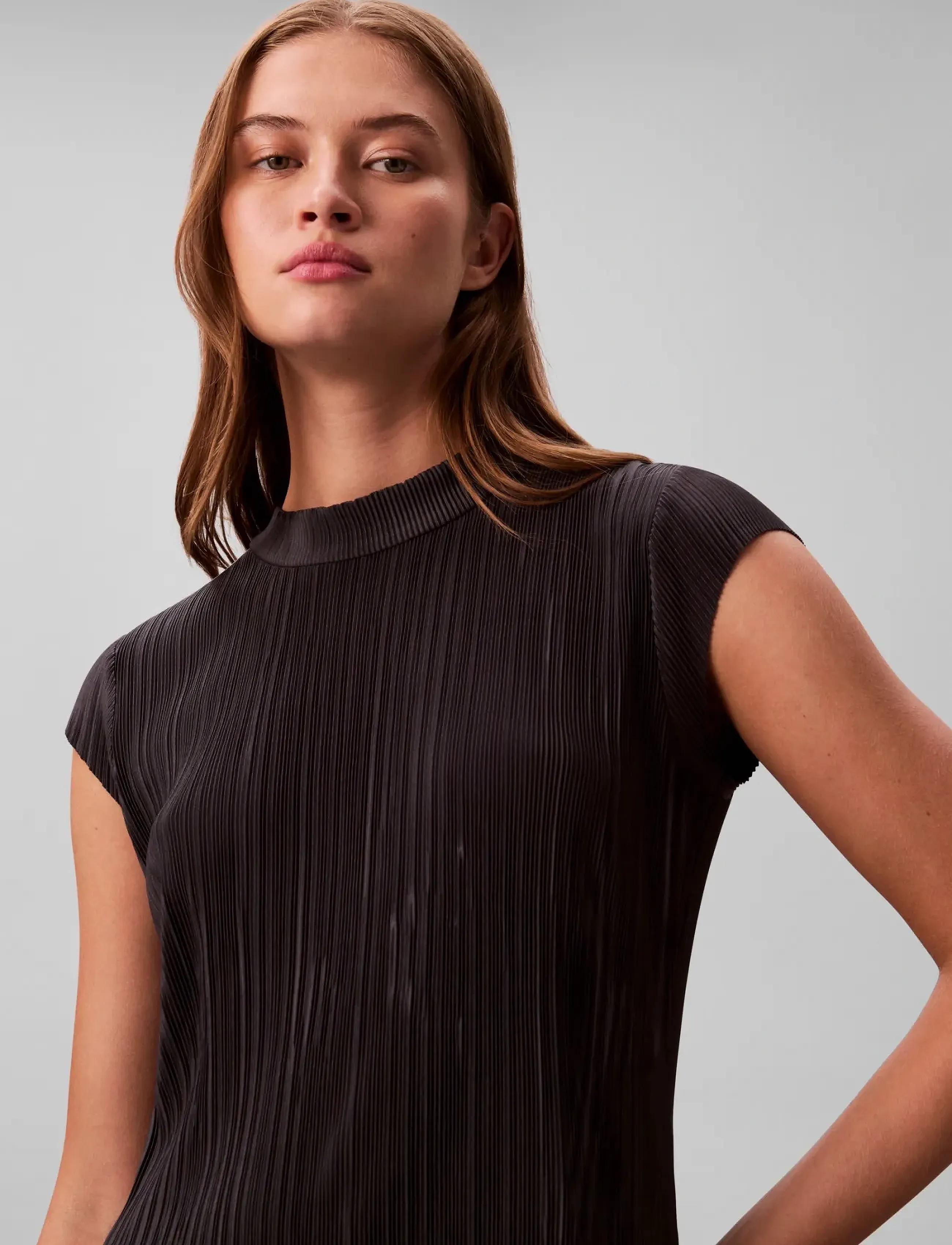 Calvin Klein - PLISSE MIDI DRESS - midi kjólar - ebony - 4