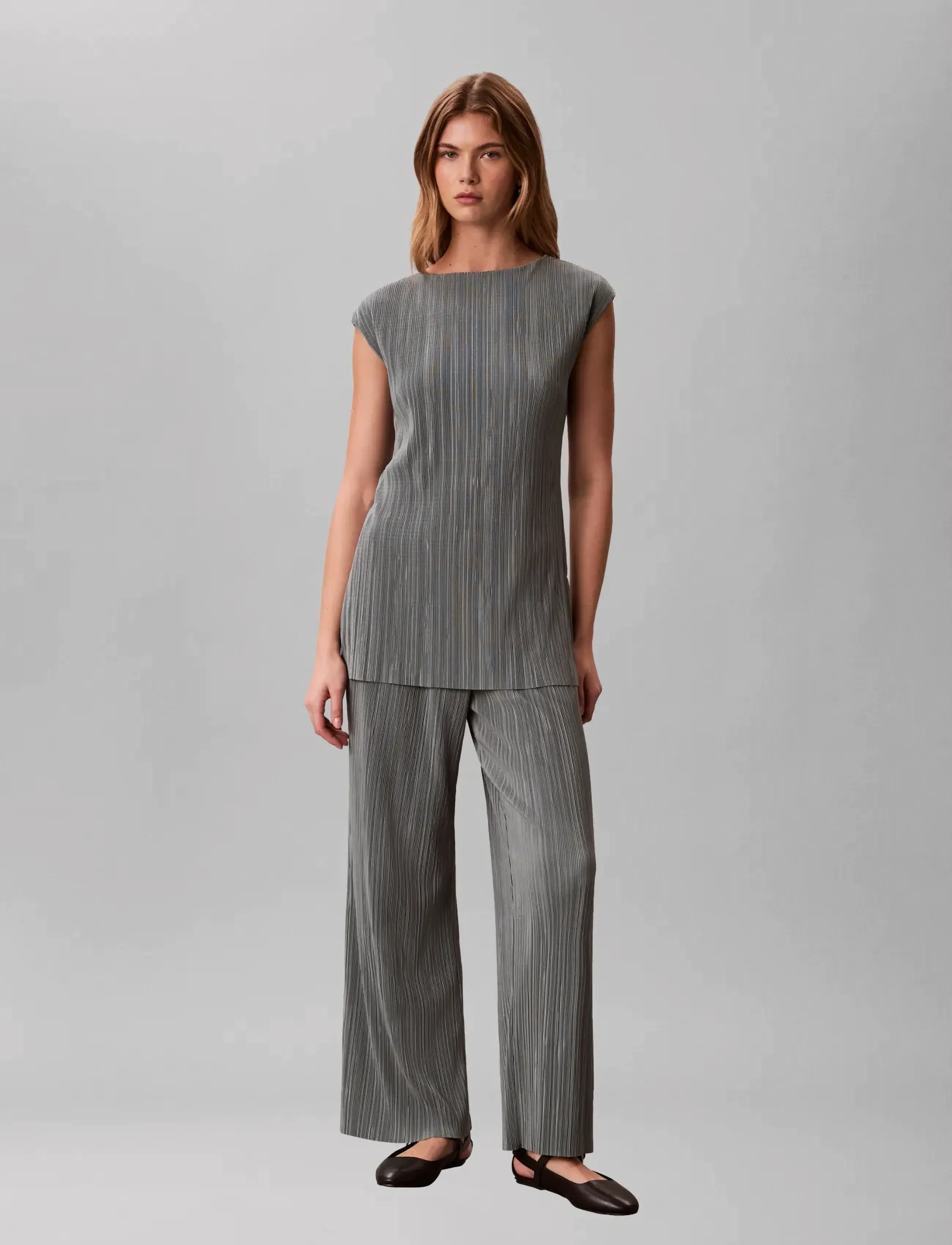 Calvin Klein SL PLISSE TUNIC - Blouses - SHADOW / green