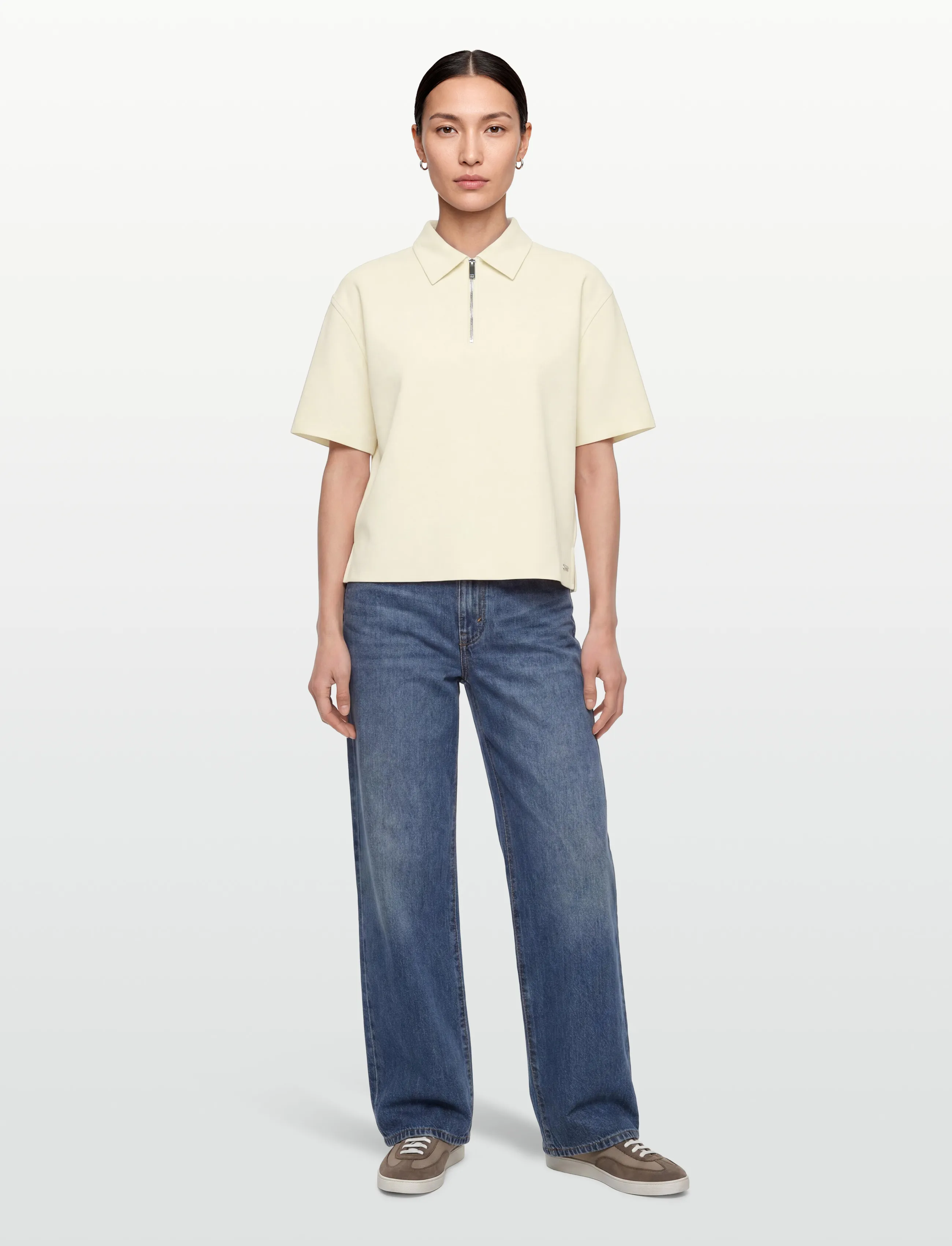 Calvin Klein Ss Tailored Knit Collar Zip Top, S, T-shirts & Oberteile, Creme - Polos, Frauen
