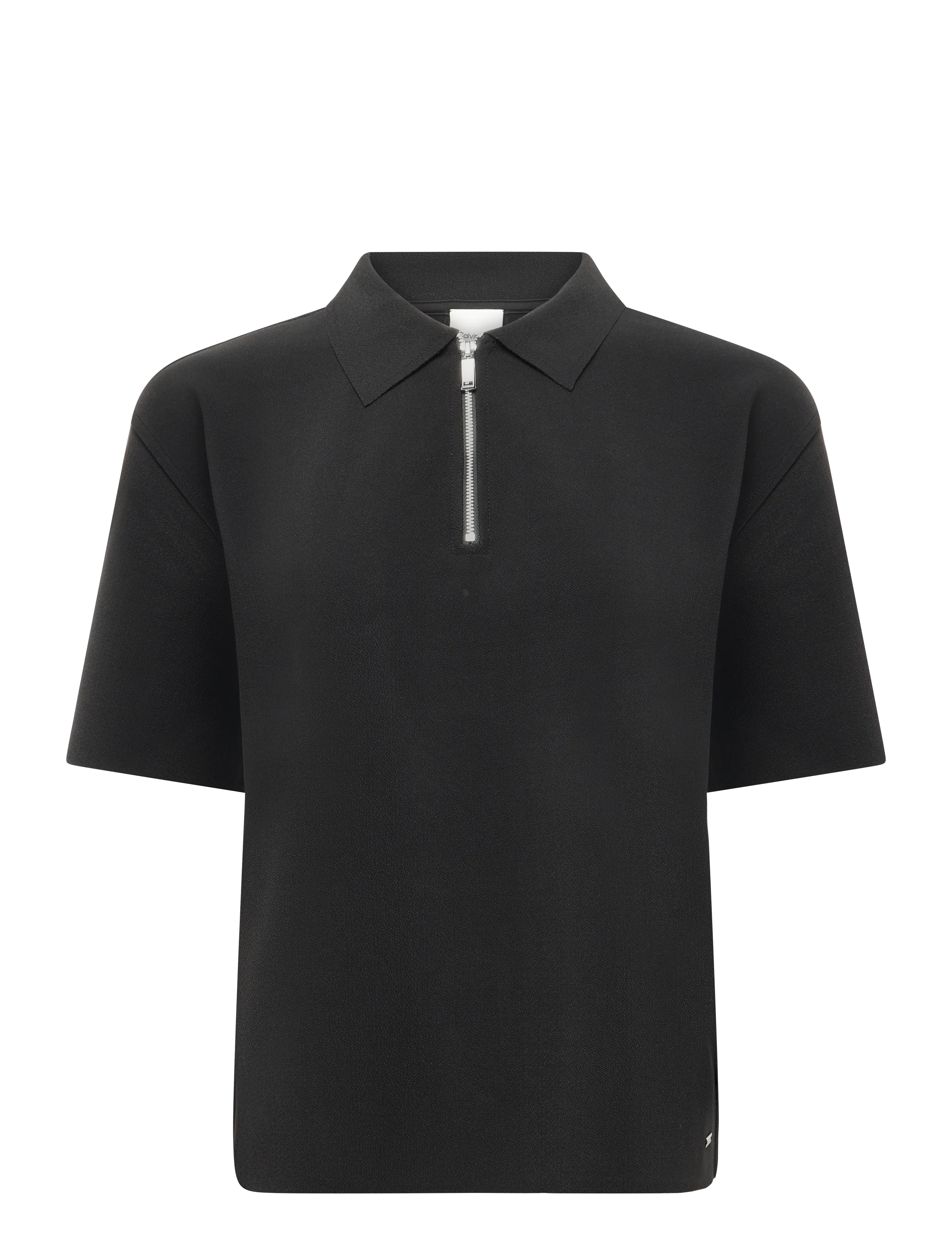 Calvin Klein SS TAILORED KNIT COLLAR ZIP TOP - Kleidung - BLACK / black