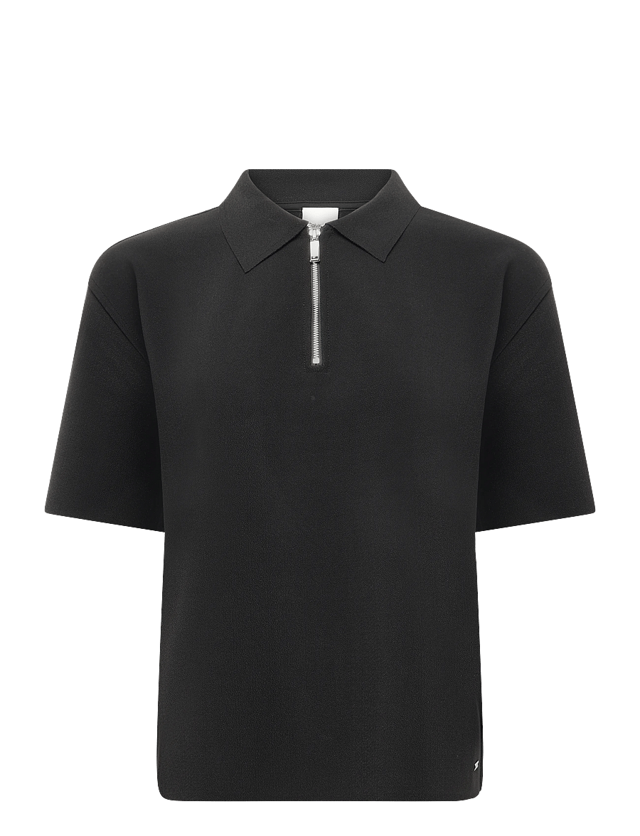 Calvin Klein - SS TAILORED KNIT COLLAR ZIP TOP - polo shirts - black - 1