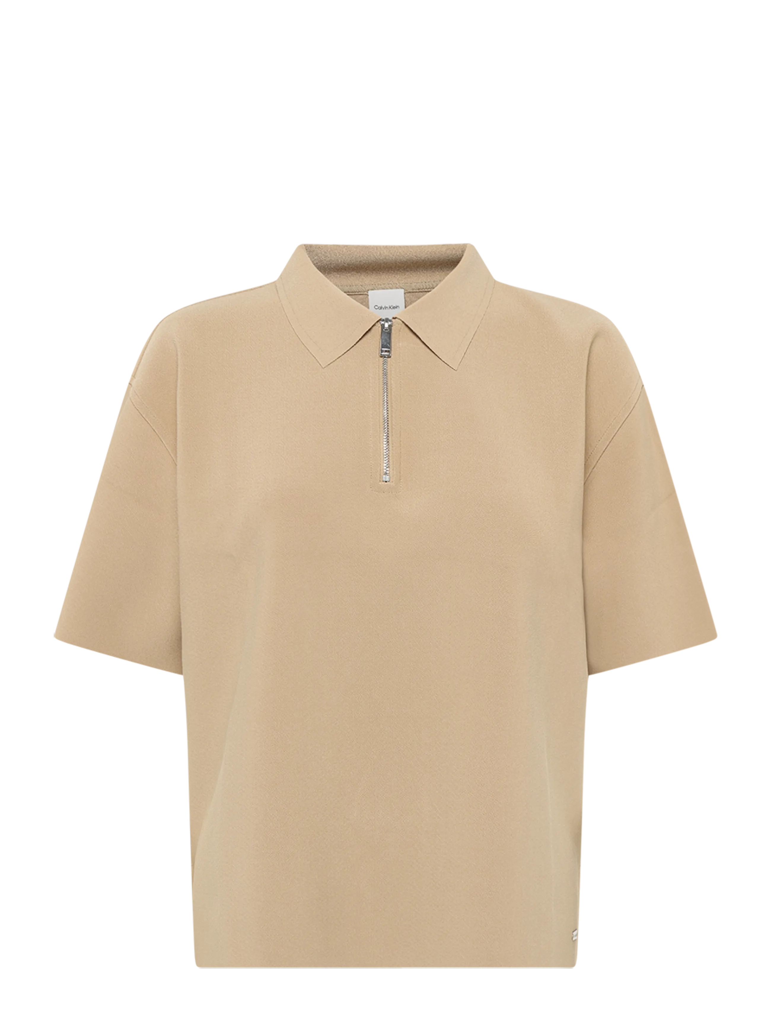 Calvin Klein SS TAILORED KNIT COLLAR ZIP TOP - Poloshirts - TANNIN / brown