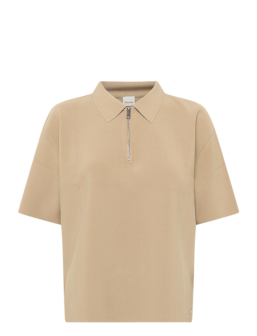 Calvin Klein - SS TAILORED KNIT COLLAR ZIP TOP - tannin - 0