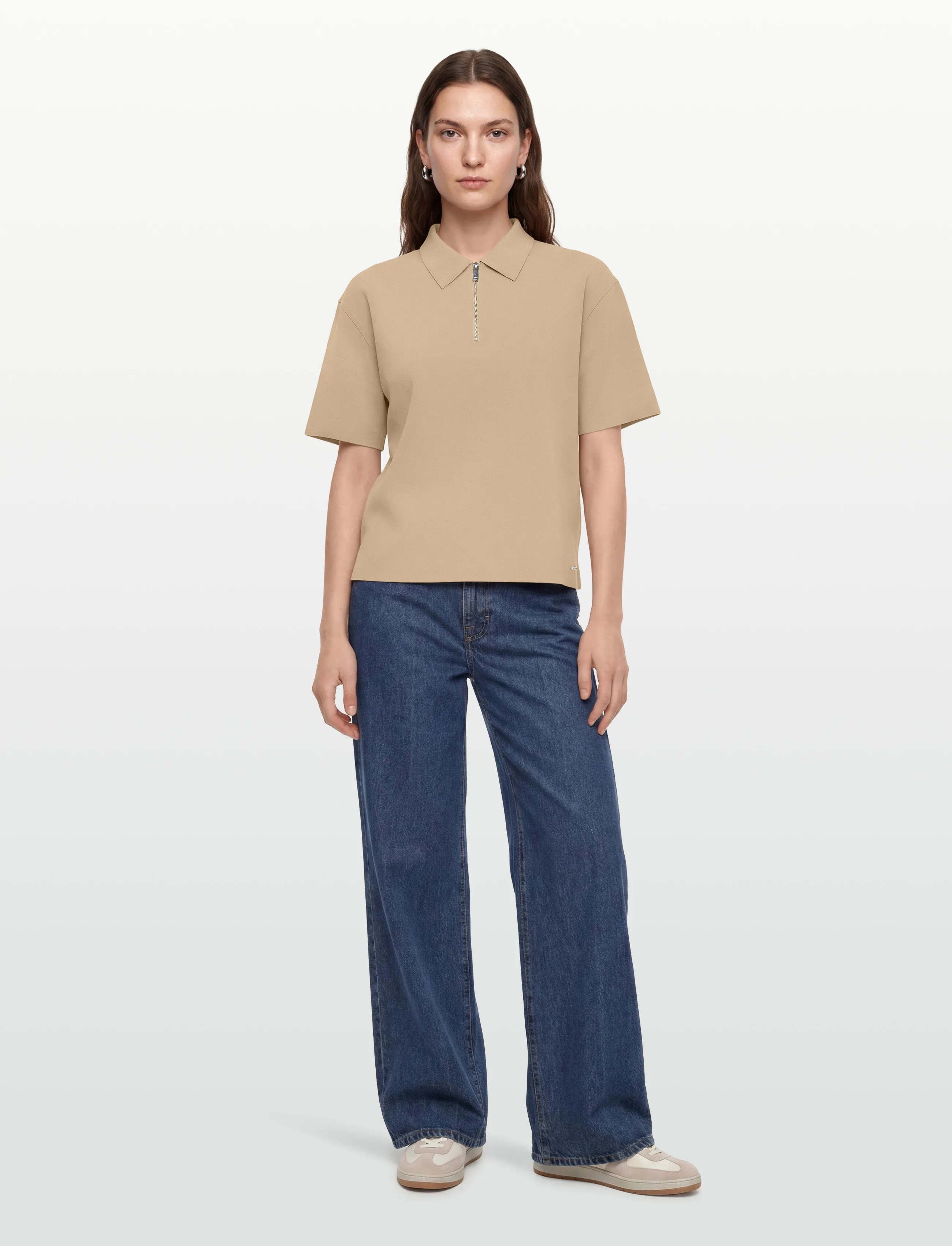 Calvin Klein Ss Tailored Knit Collar Zip Top, XL, T-shirts & Oberteile, Braun - Polos, Frauen