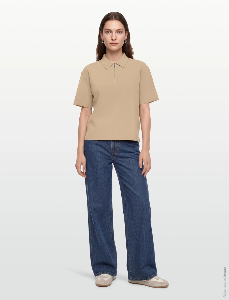 Calvin Klein - SS TAILORED KNIT COLLAR ZIP TOP - polo shirts - tannin - 0