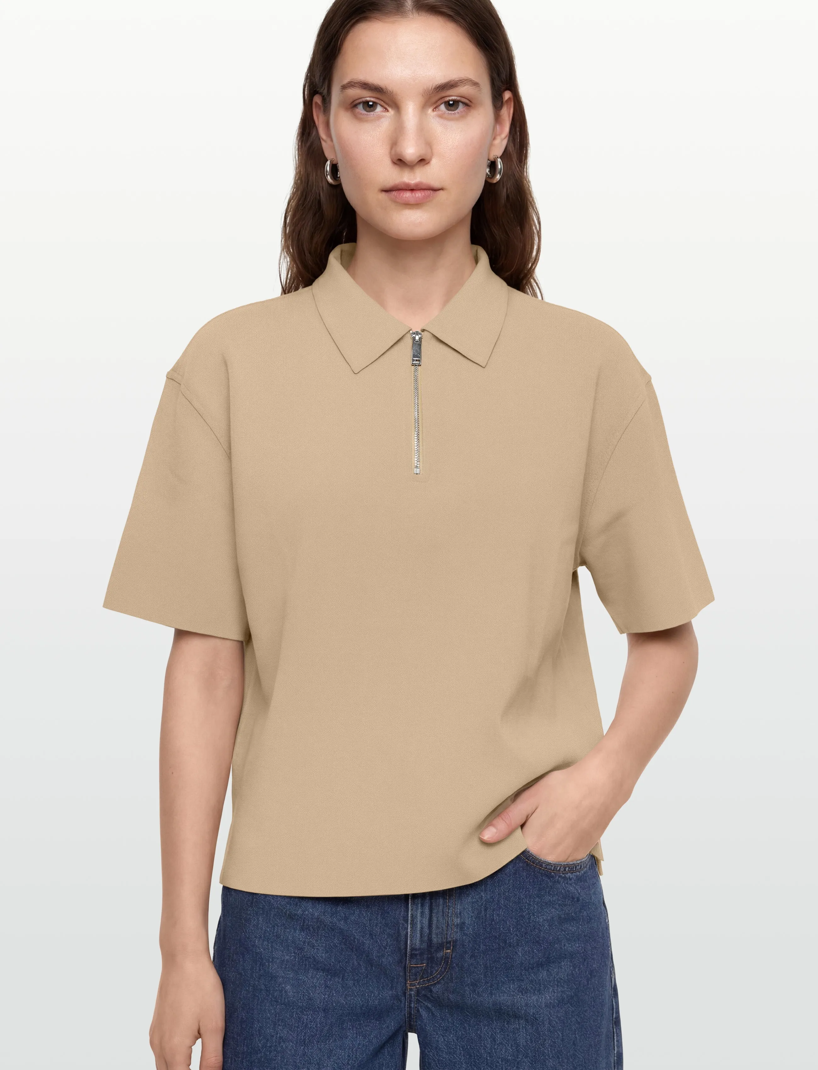 Calvin Klein - SS TAILORED KNIT COLLAR ZIP TOP - polo shirts - tannin - 3