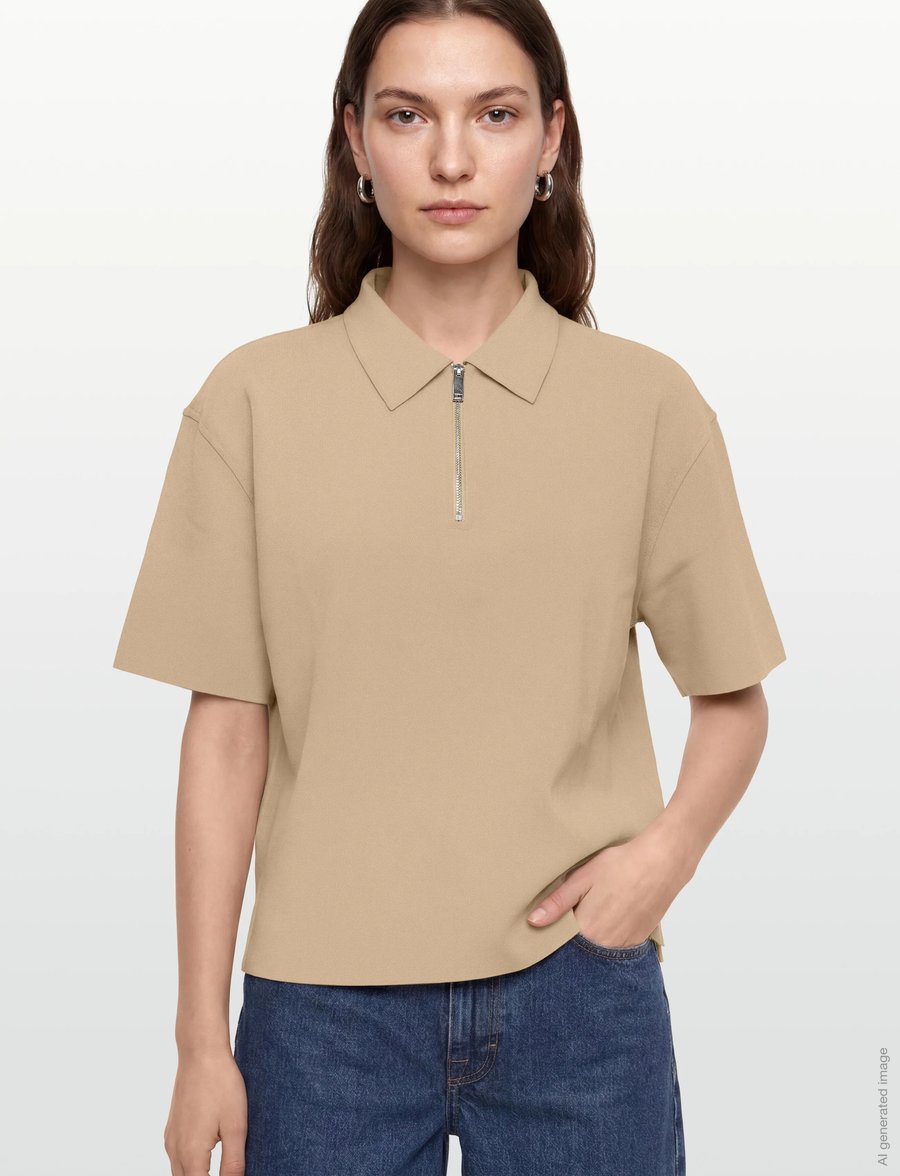 Calvin Klein - SS TAILORED KNIT COLLAR ZIP TOP - polo shirts - tannin - 3